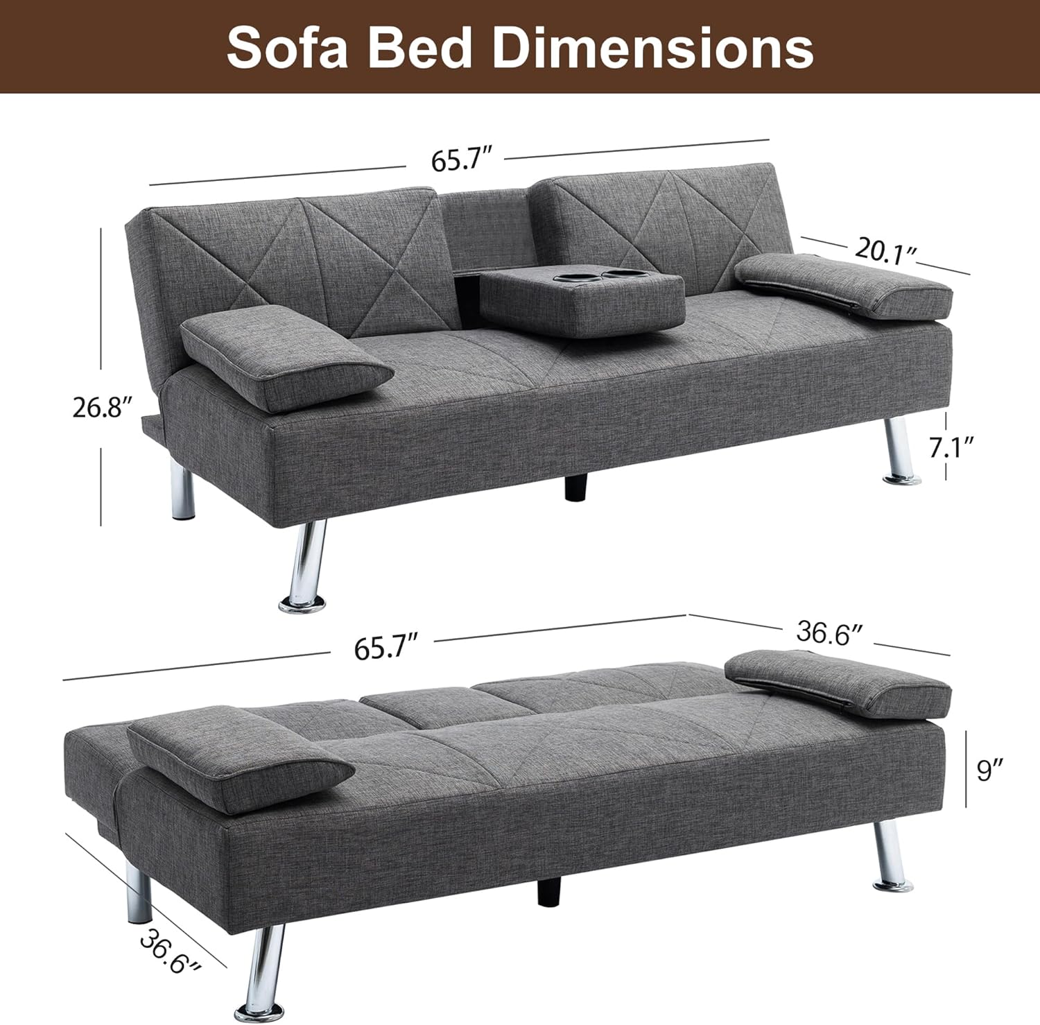 VECELO Modern Convertible Folding Futon Sofa Bed