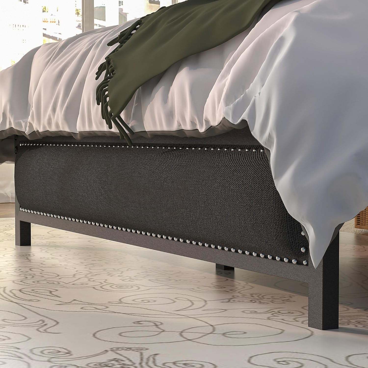 VECELO Bed Frame with Linen Fabric Headboard and Footboard No Box Spring Needed - VECELO