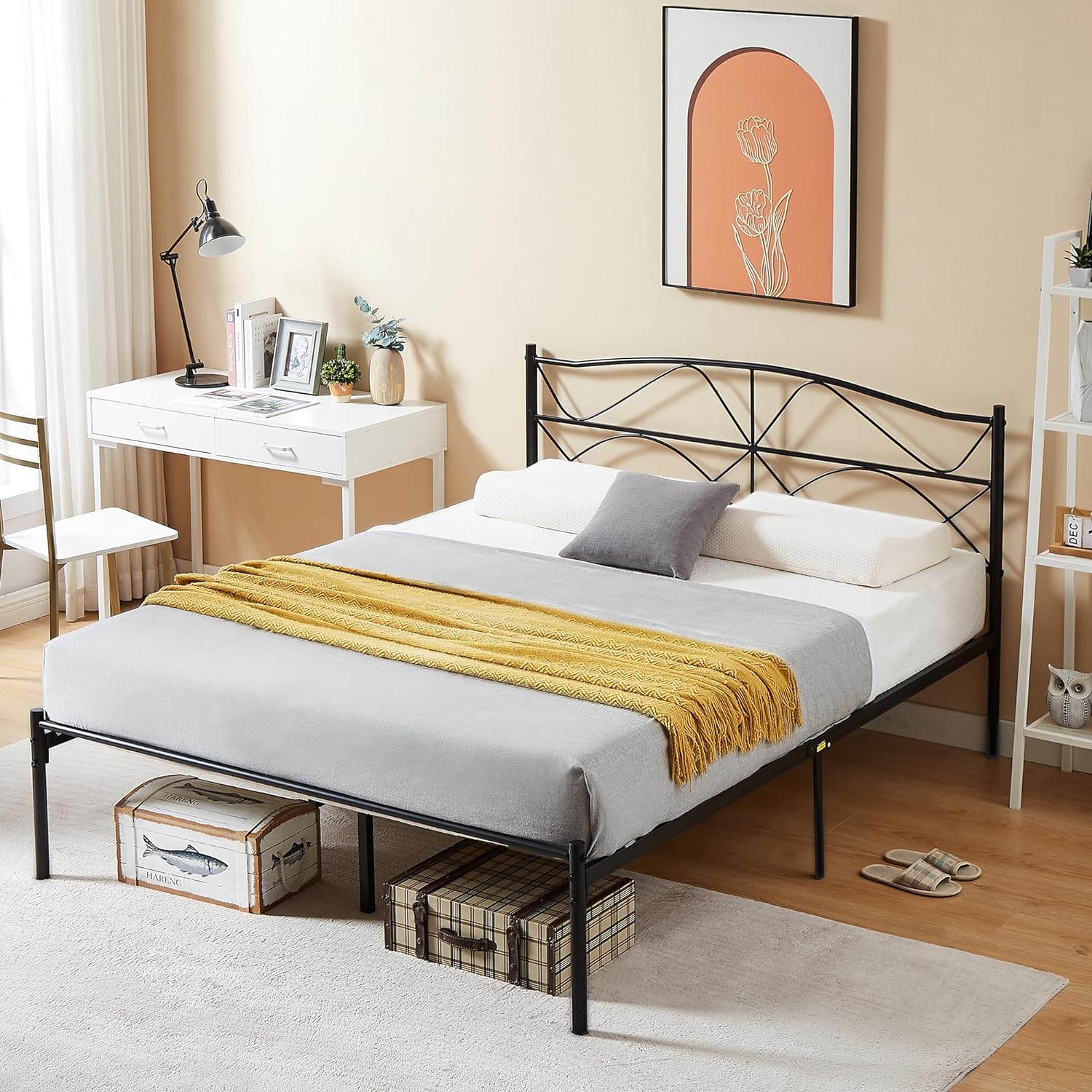 VECELO Bed Frame, Metal Bed Platform with Headboard - VECELO