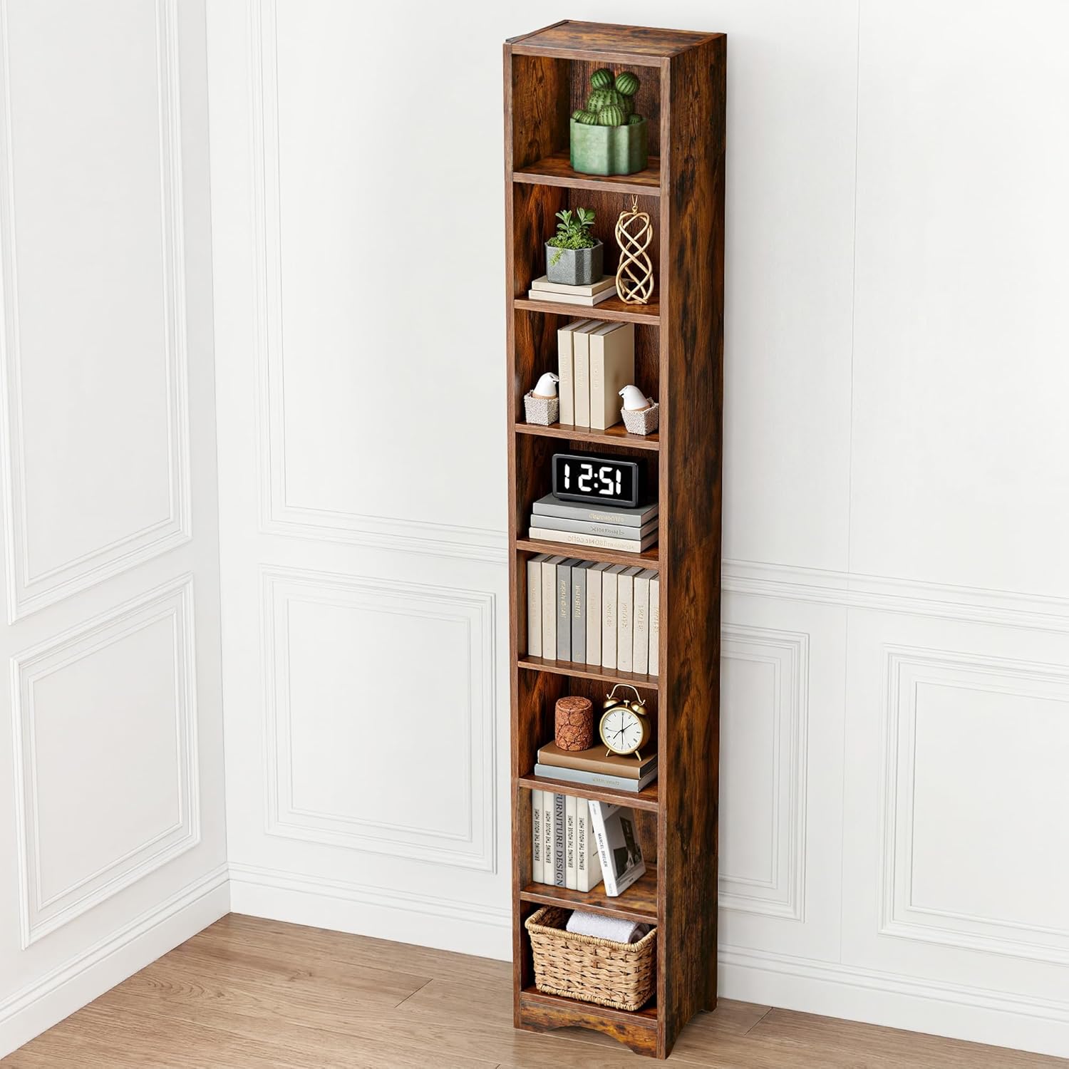 VECELO 8-Tier Tall Narrow Bookshelf