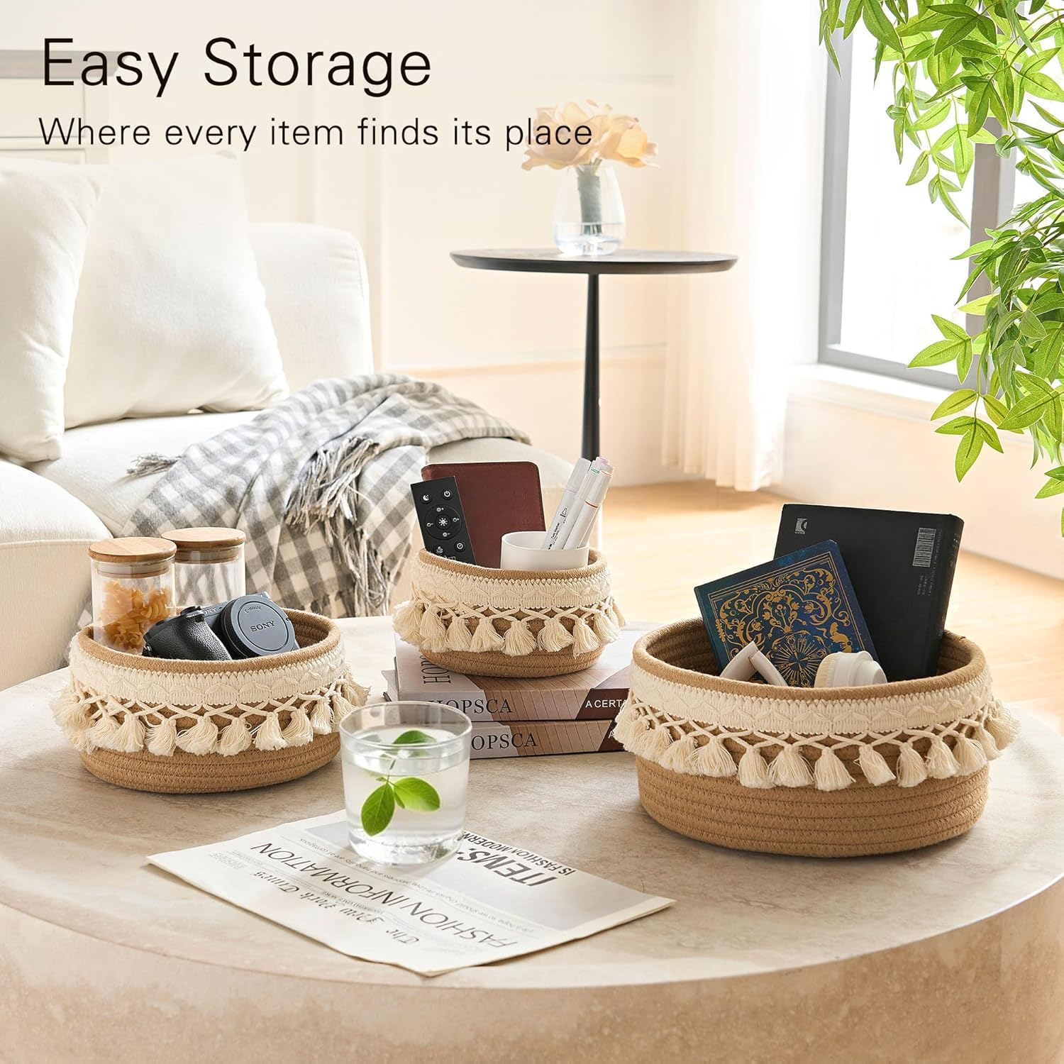 VECELO 3-Pack Round Storage Baskets for Organizing
