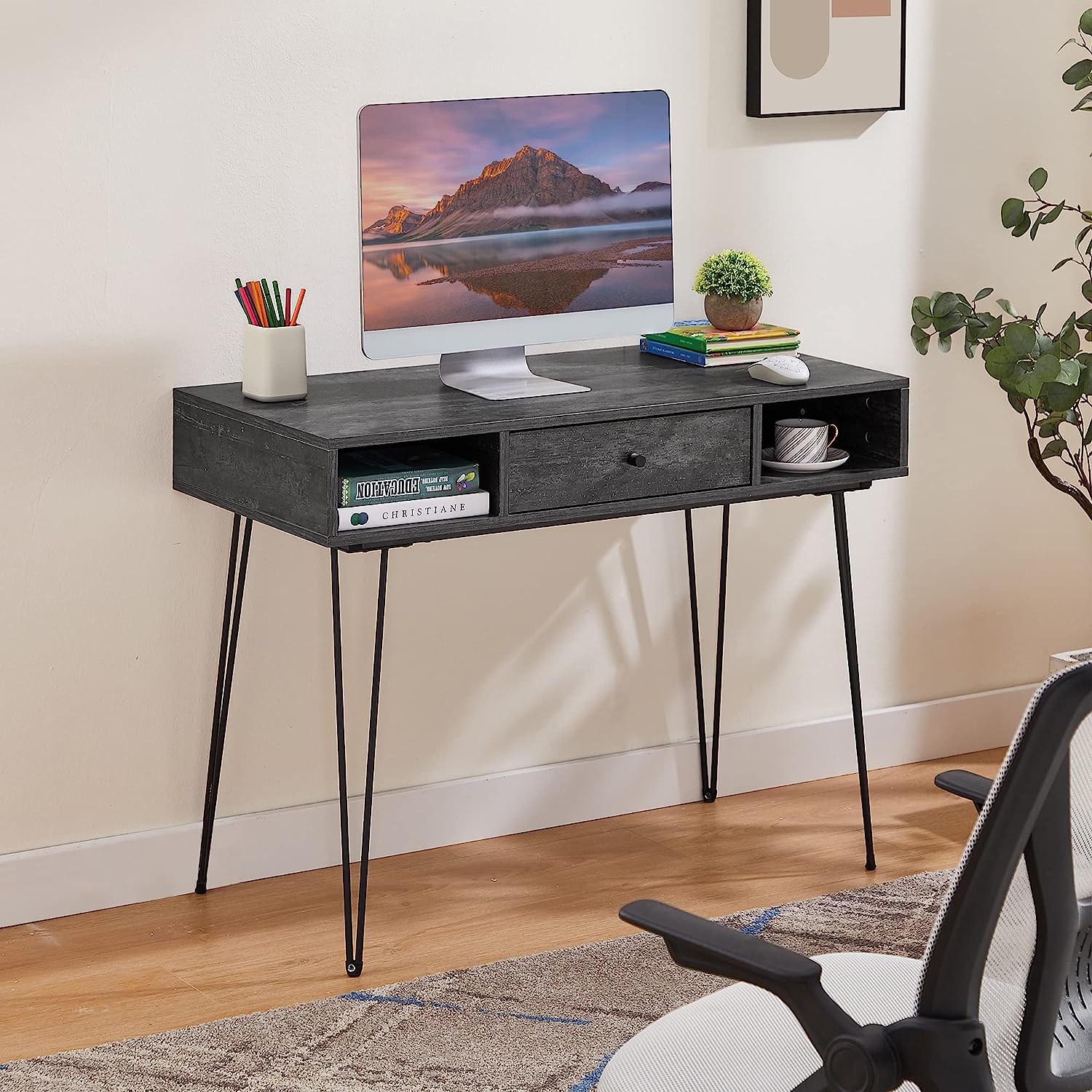 VECELO 39.3" Home Office Work Table with Drawers Computer Desk