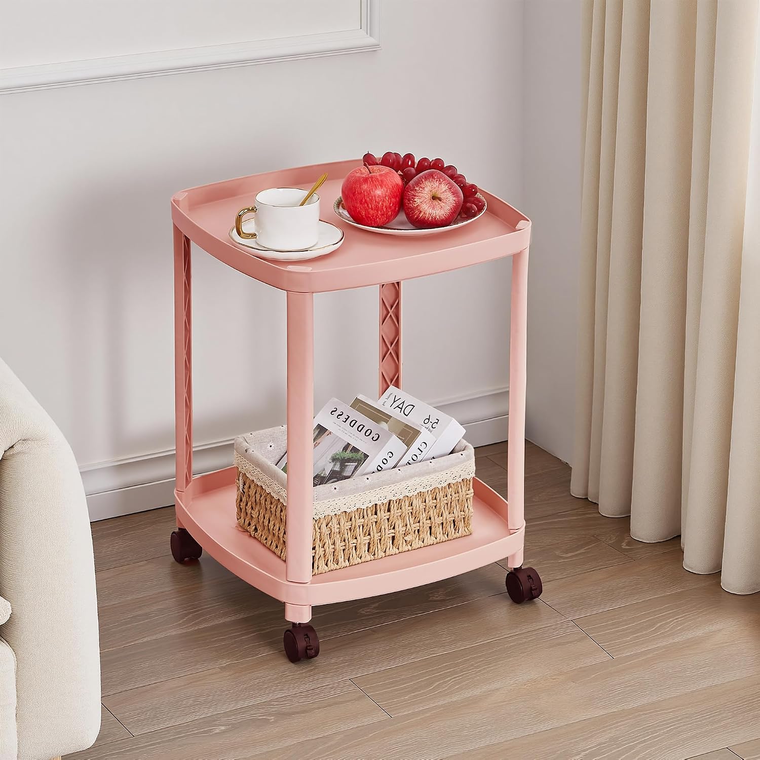 VECELO Rolling End Side Table with Lockable Wheels