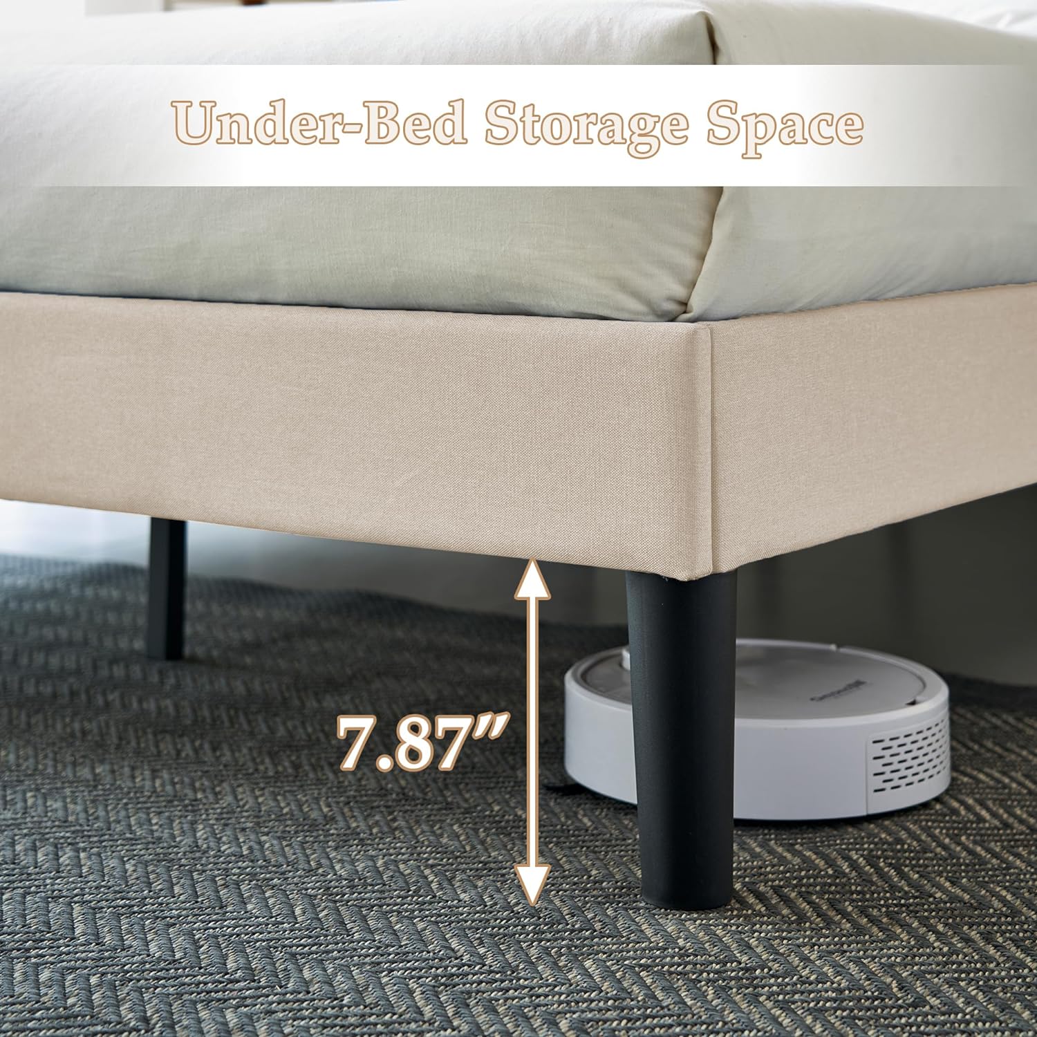 VECELO Upholstered Platform Bed Frame with Height Adjustable Headboard