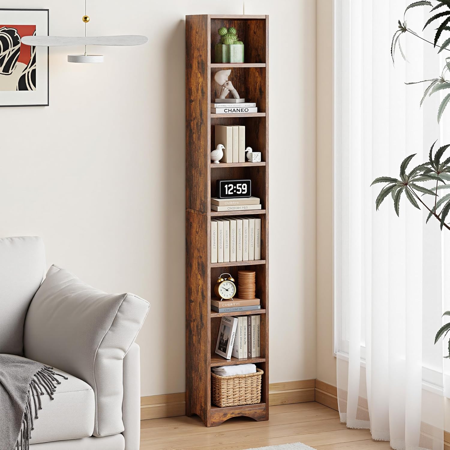 VECELO 8-Tier Tall Narrow Bookshelf
