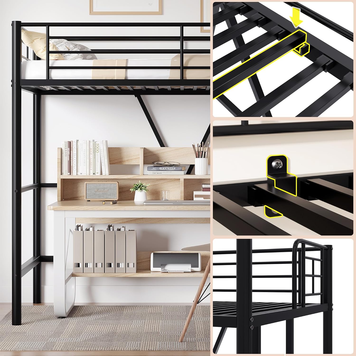 VECELO Metal Loft Bed Twin Size