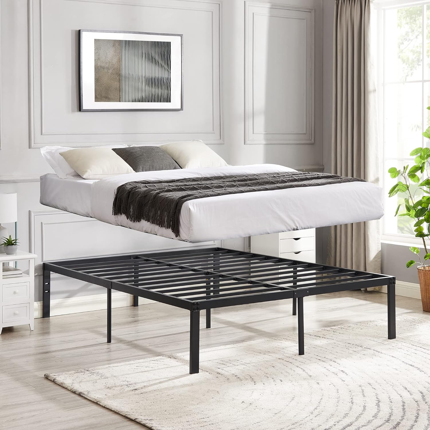 VECELO Metal Platform Bed Frame Heavy Duty Steel Slat, No Box Spring Needed