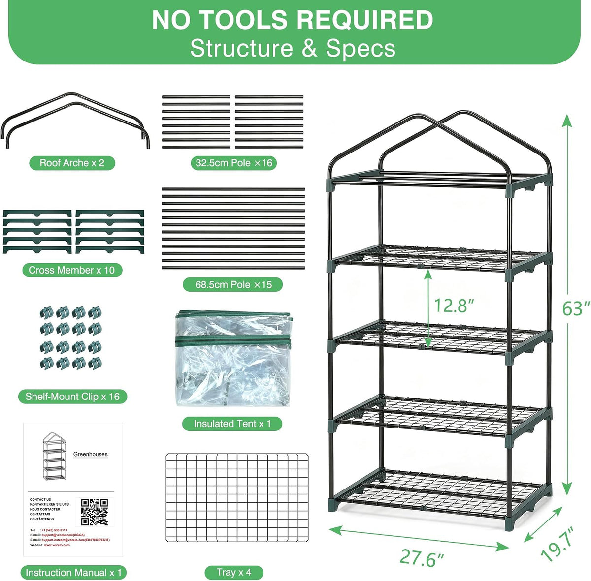 VECELO 4-Tier Greenhouse Portable Plant Green House