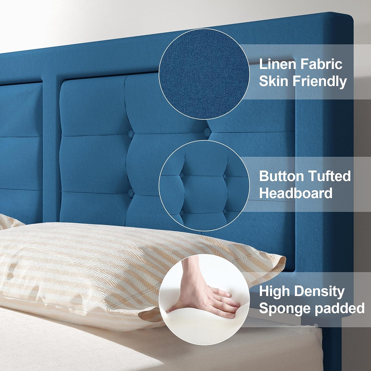 VECELO Upholstered Platform Bed Frame with Height Adjustable Headboard