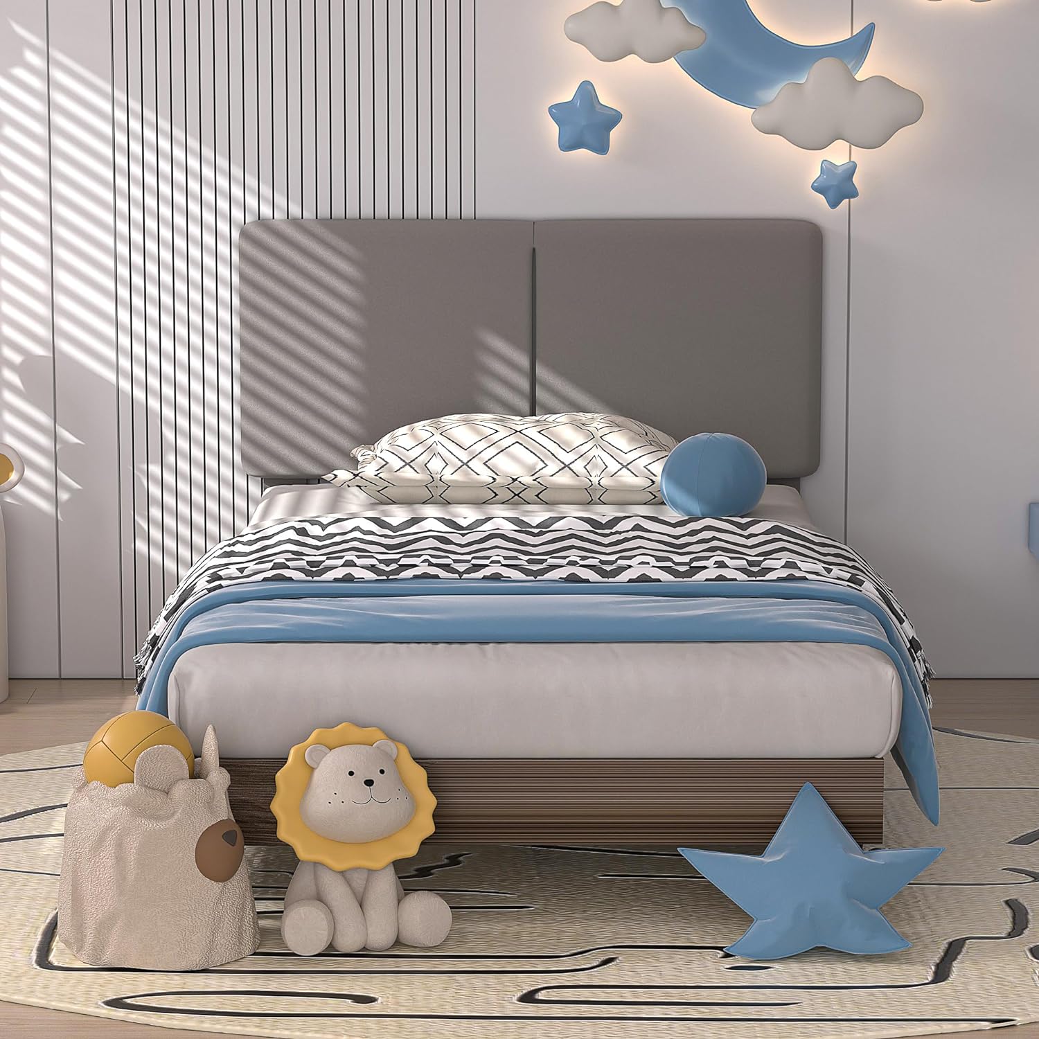 VECELO Upholstered Platform Bed Frame with Height-Adjustable Cotton and Linen Headboard