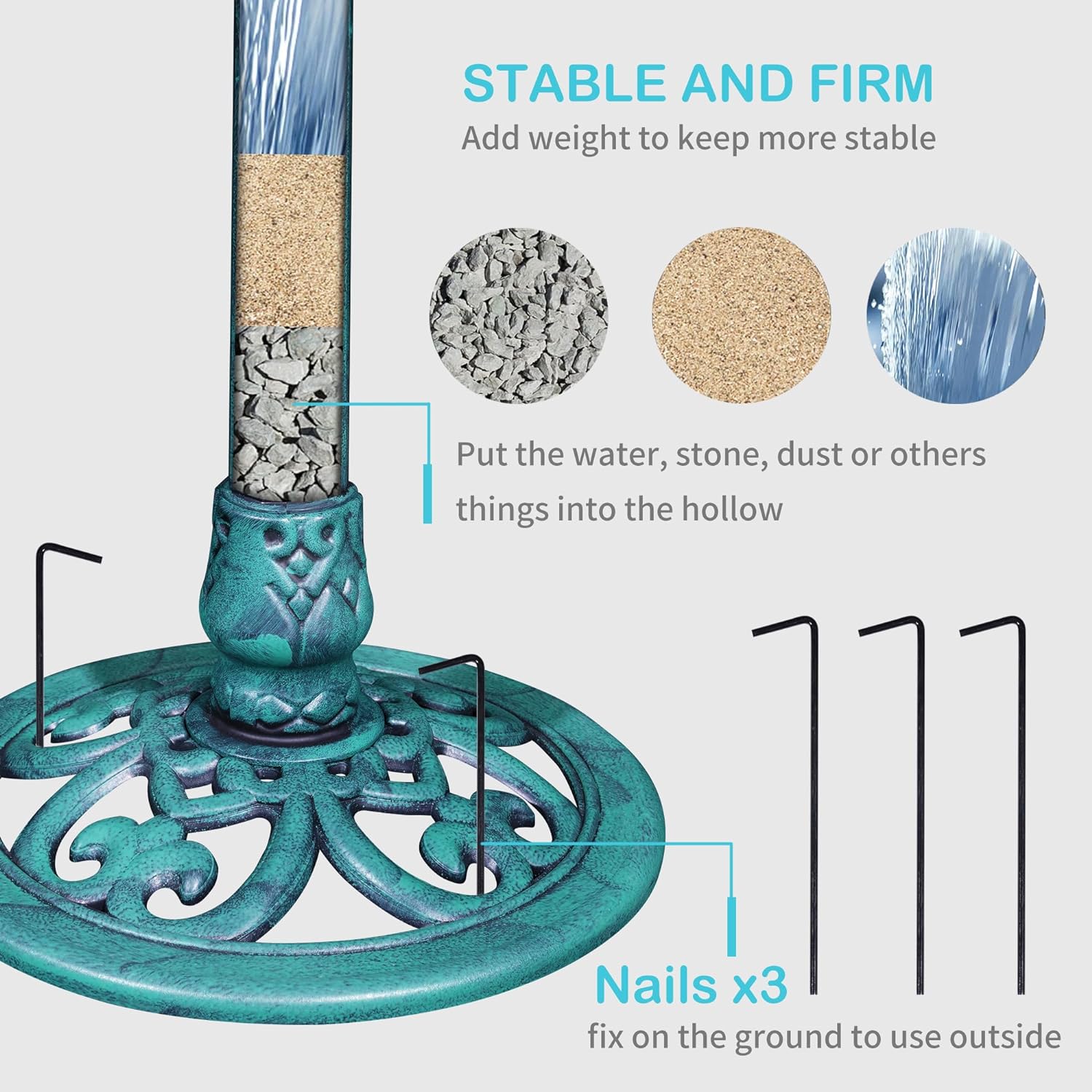 VECELO 28" Pedestal Outdoor Bird Bath with Solar Powered Fountain - VECELO