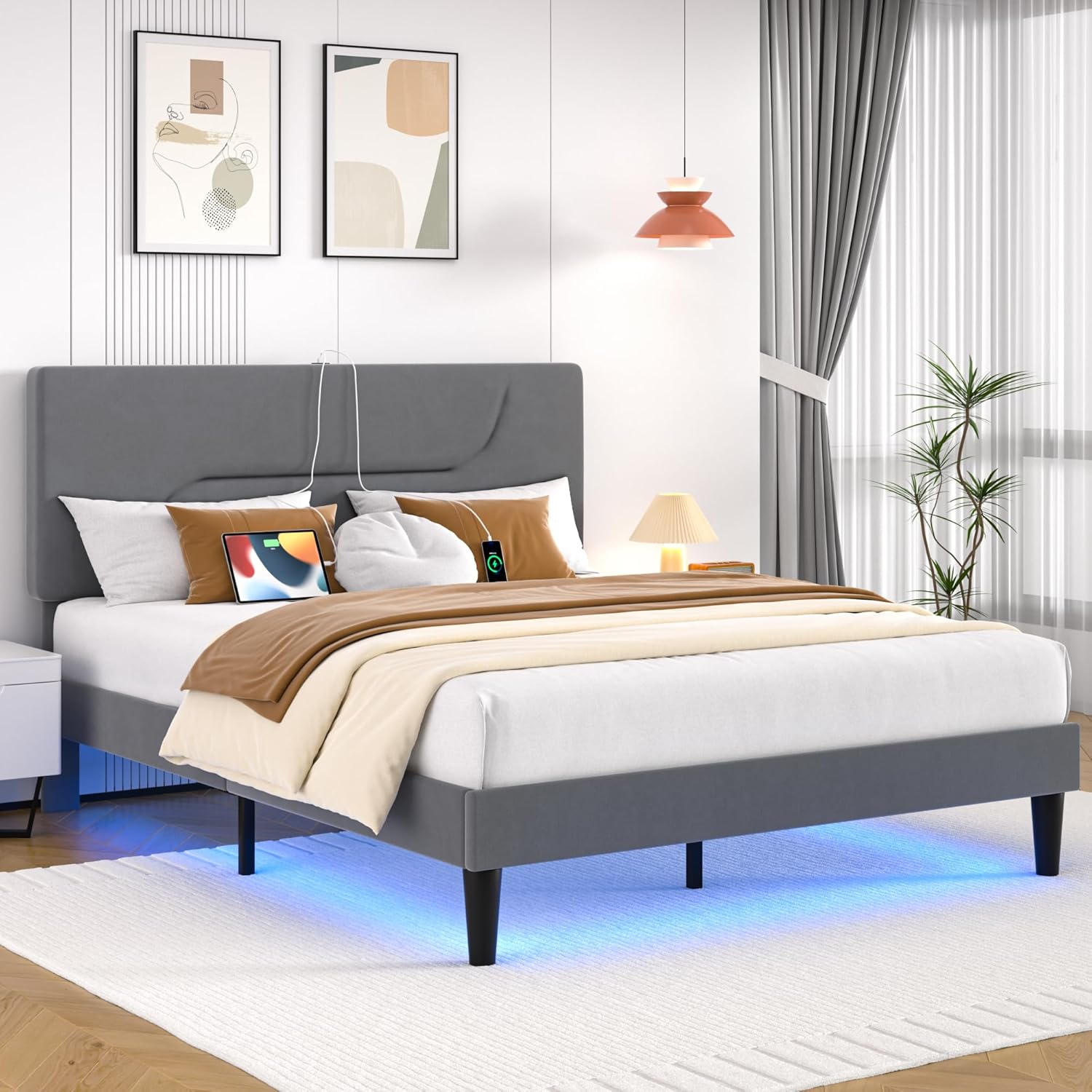 VECELO Bed Frame with LED Lights - VECELO