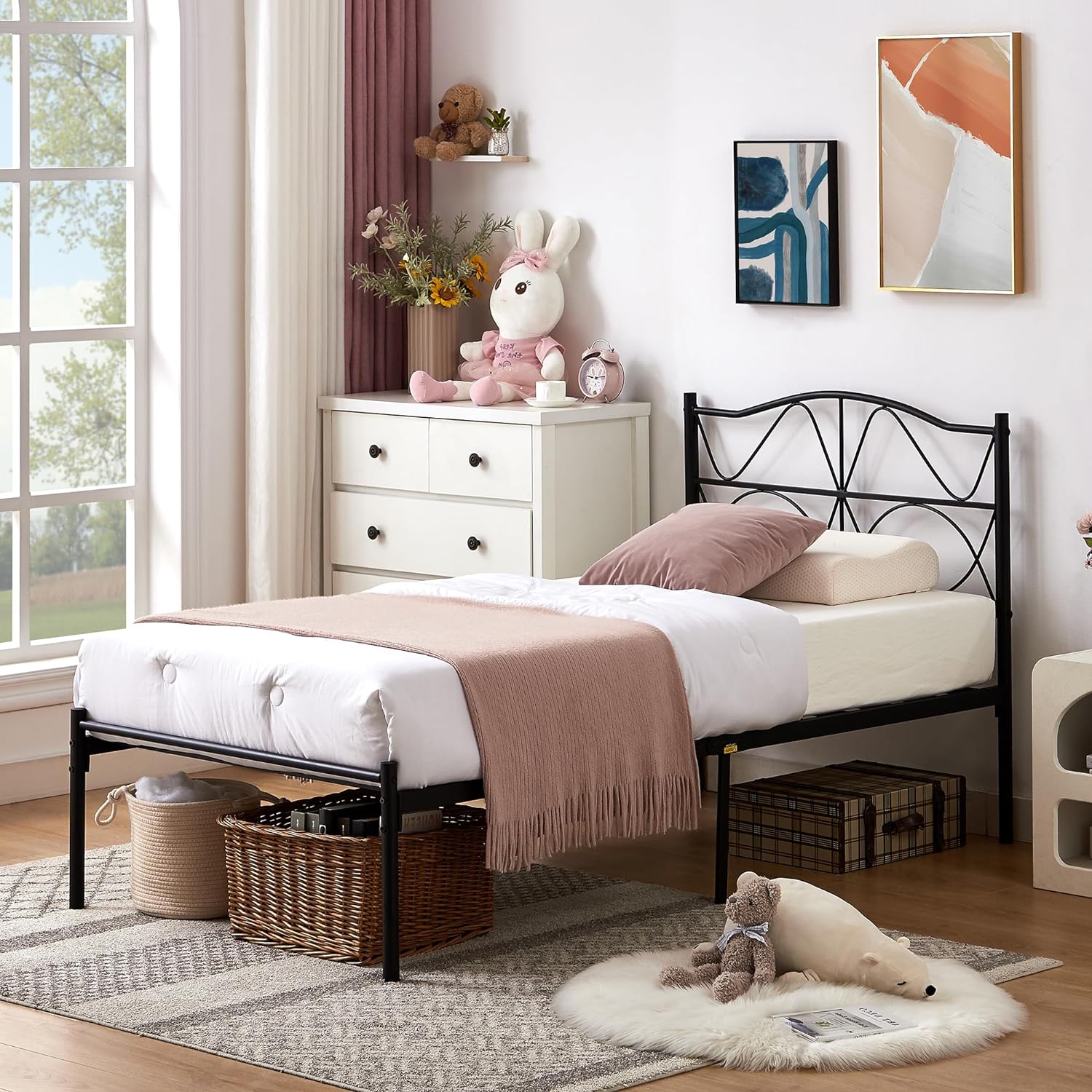 VECELO Bed Frame, Metal Bed Platform with Headboard - VECELO
