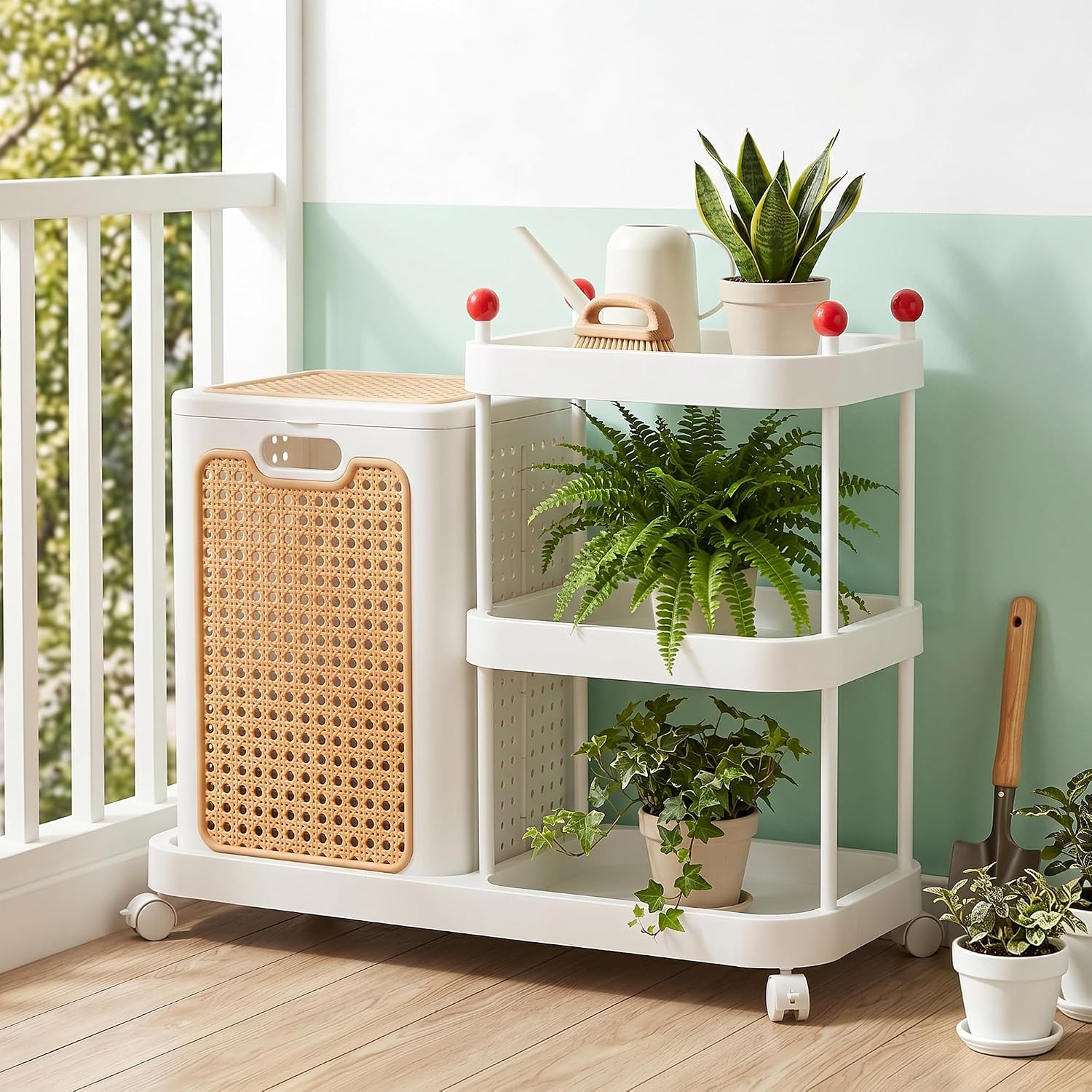 VECELO Rattan-Style Rolling Laundry Hamper Cart