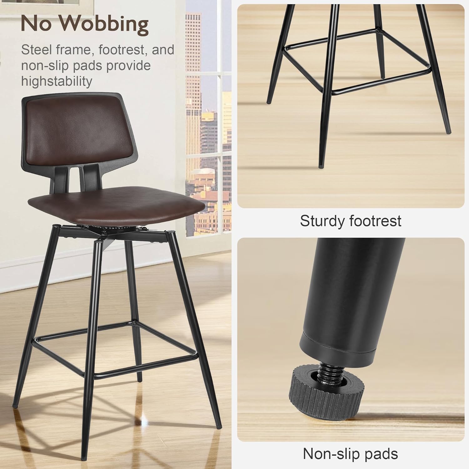 VECELO Swivel Upholstered Bar Stools Set of 2