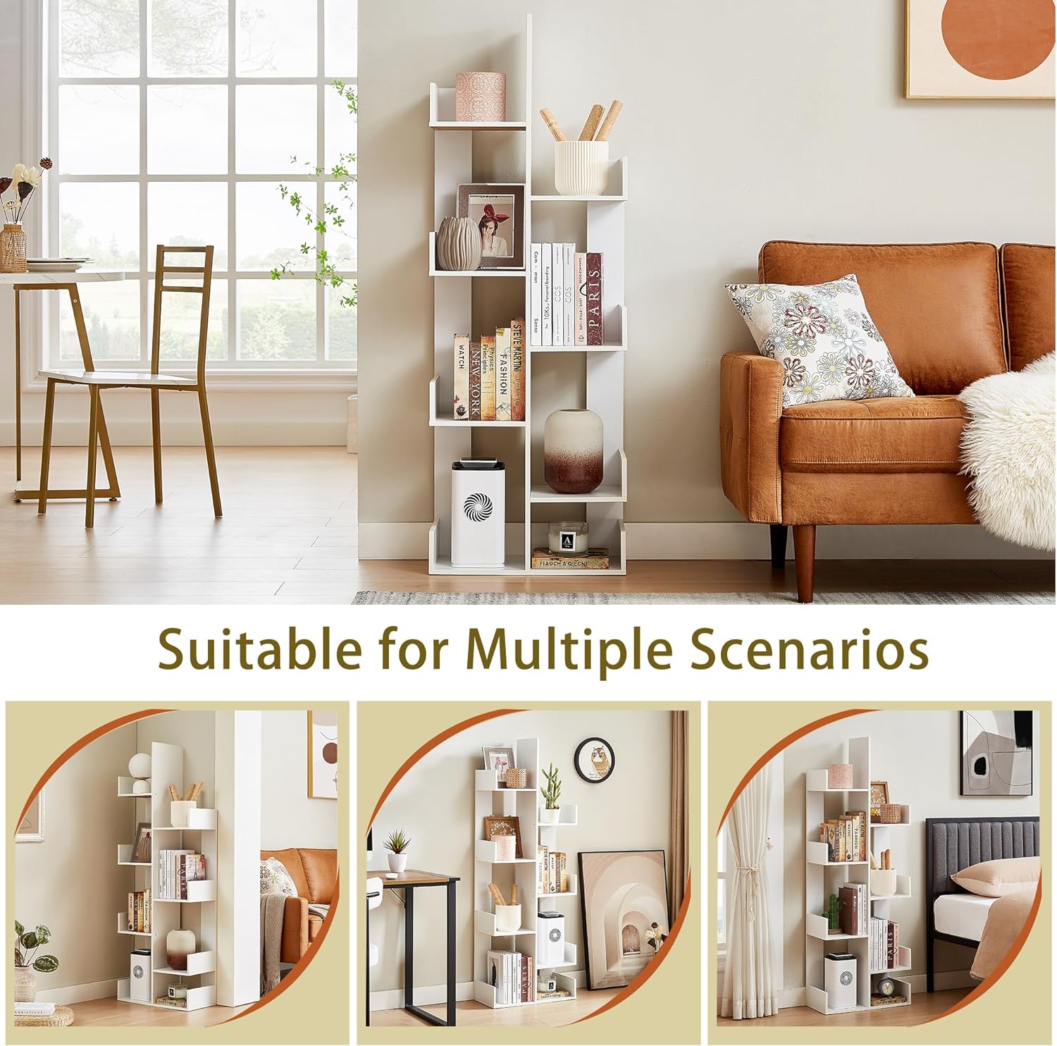 VECELO Tree Bookshelf, Geometric 8 Shelf Tree Bookcase Wood Bookshelves Display