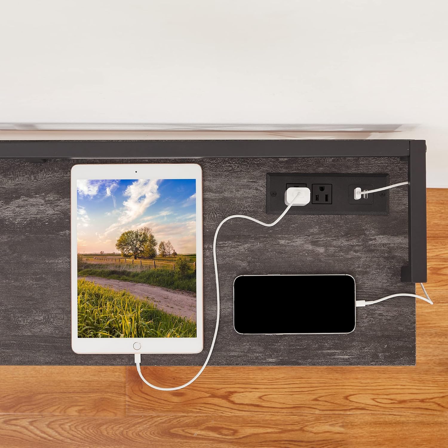 VECELO 39.4" Couch Side & Console Table with 2 Outlet and 2 USB Ports