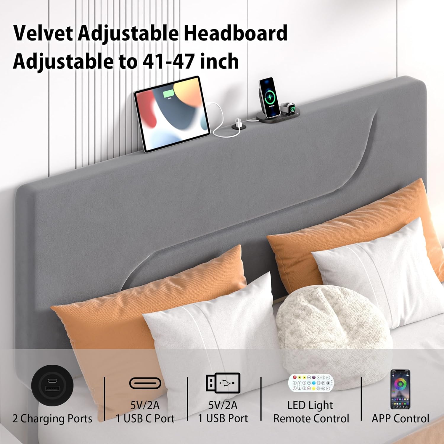 VECELO Bed Frame with LED Lights - VECELO