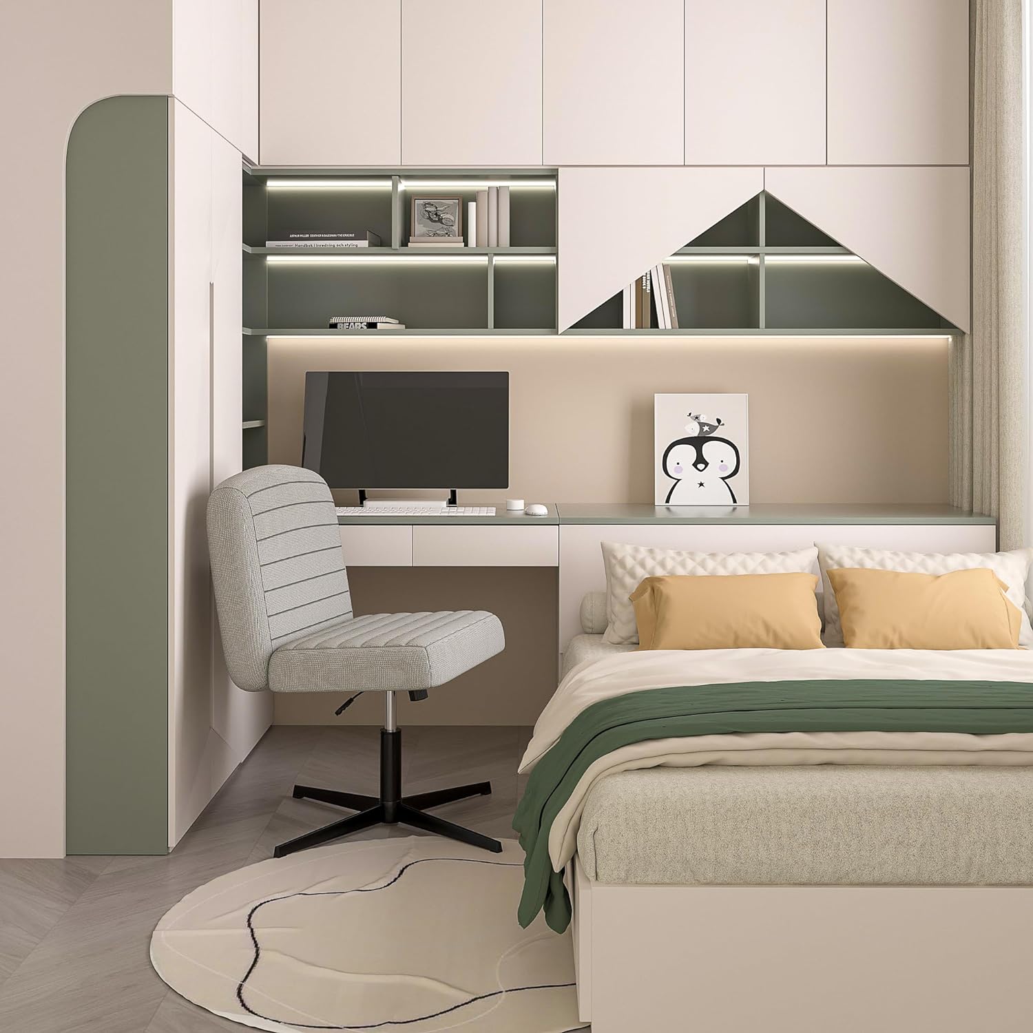 VECELO Armless Office Chair No Wheels Fabric Padded Cross Legged - VECELO