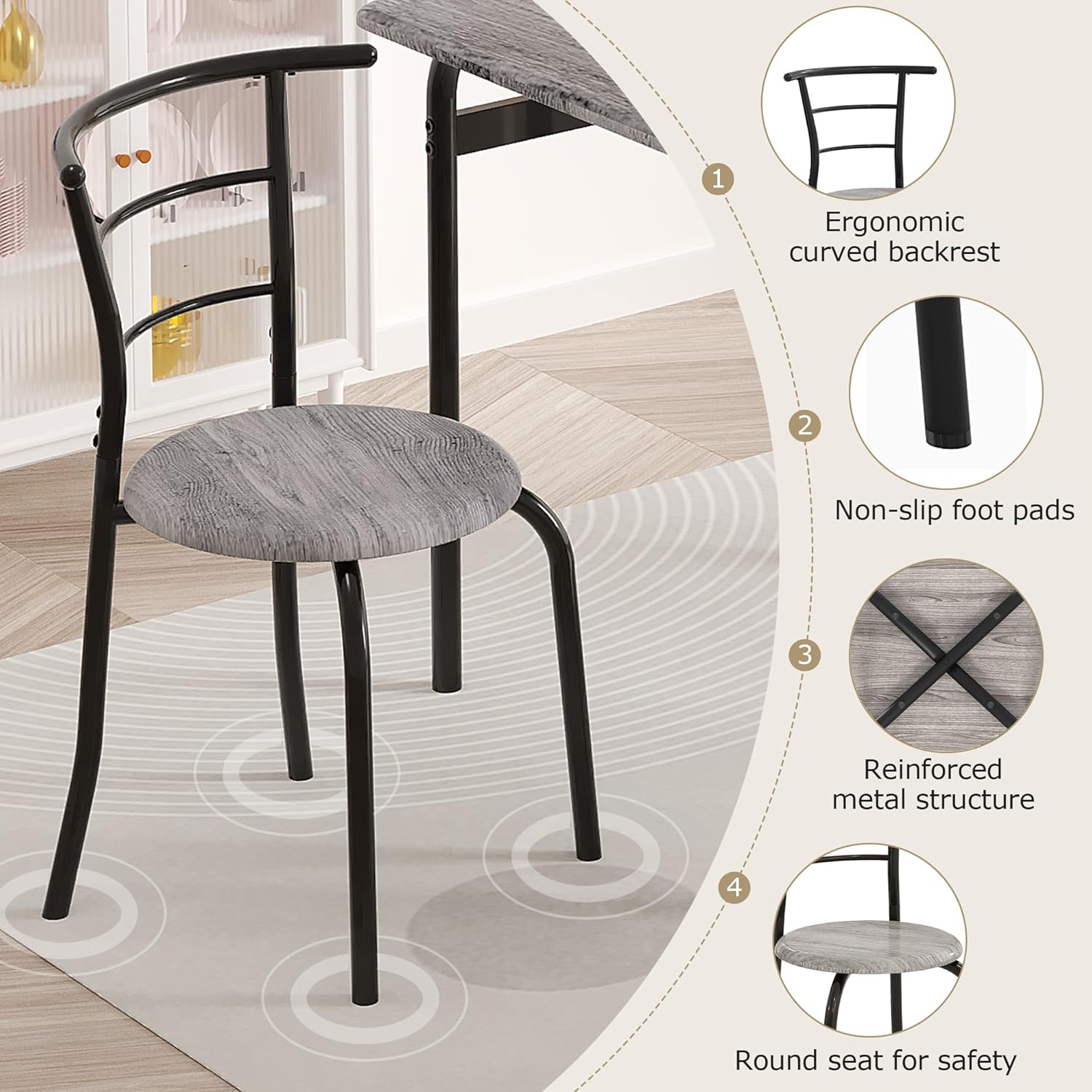 VECELO 3 Piece Dining Table & Chairs Set for 2