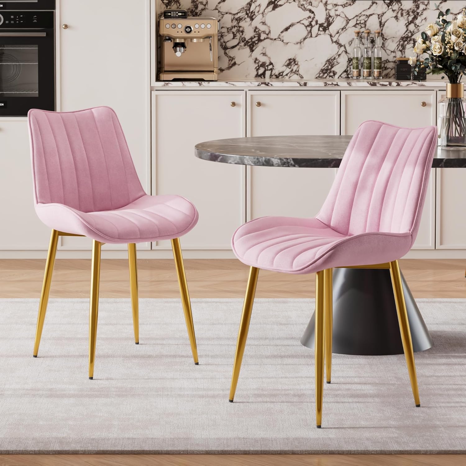 VECELO Dining Chairs Set of 2, Velvet Fabric & Metal Frame