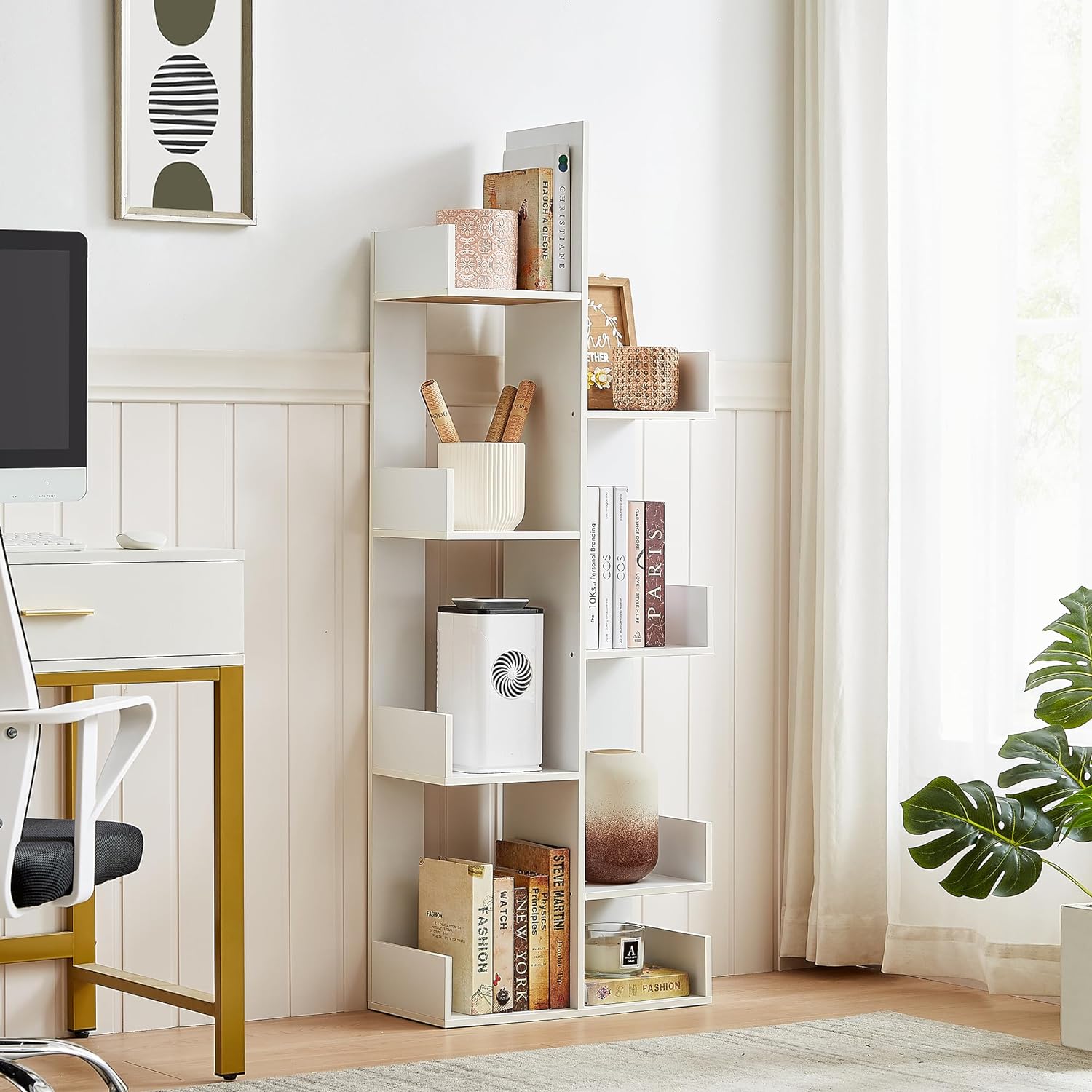 VECELO Tree Bookshelf, Geometric 8 Shelf Tree Bookcase Wood Bookshelves Display