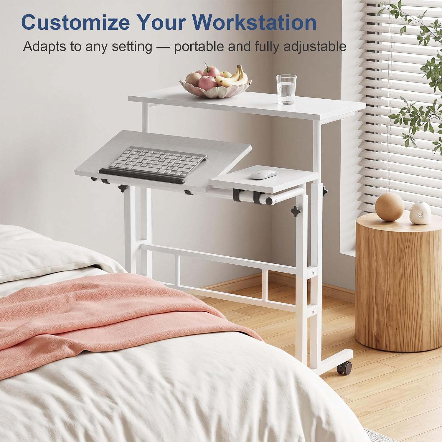 VECELO Mobile Small Standing Desk Adjustable Height, Computer Workstations with Tiltable Tabletop