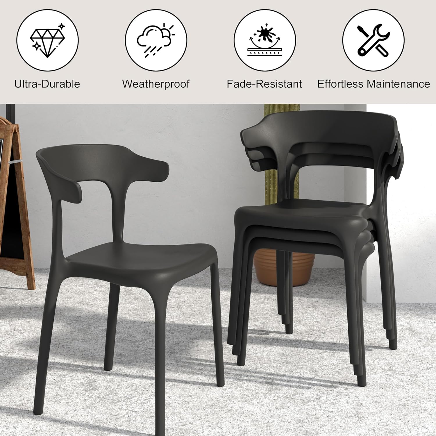 VECELO 4 Pack Plastic Stacking Chairs