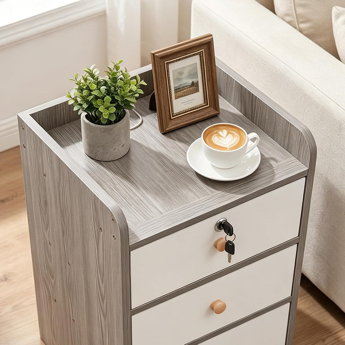 VECELO Nightstand with 3 Drawers Farmhouse End Table with Storage Bedside Night Stand for Bedroom Living Room