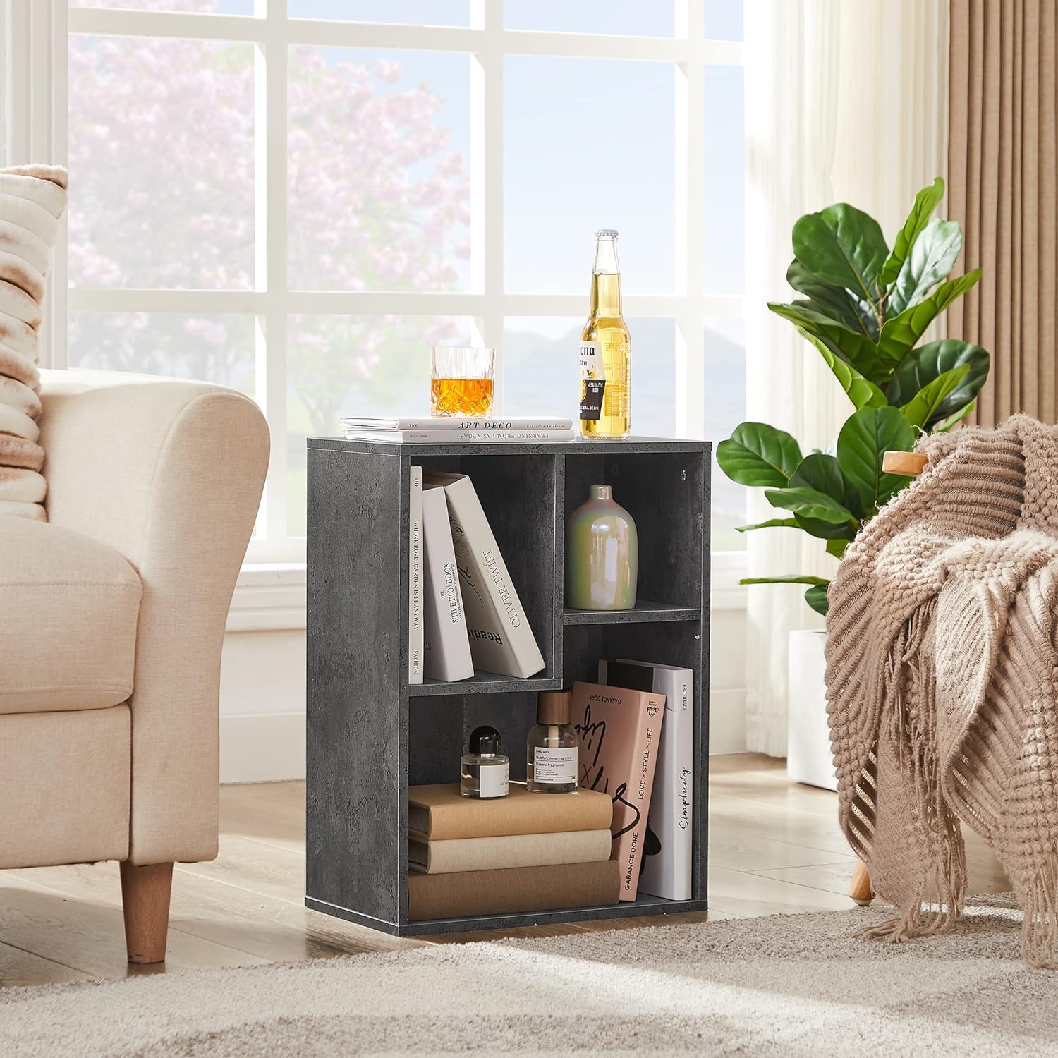 VECELO 3-Cube Wide Open Bookcase, Small Bookshelf 2-Tier Storage Organizer - VECELO
