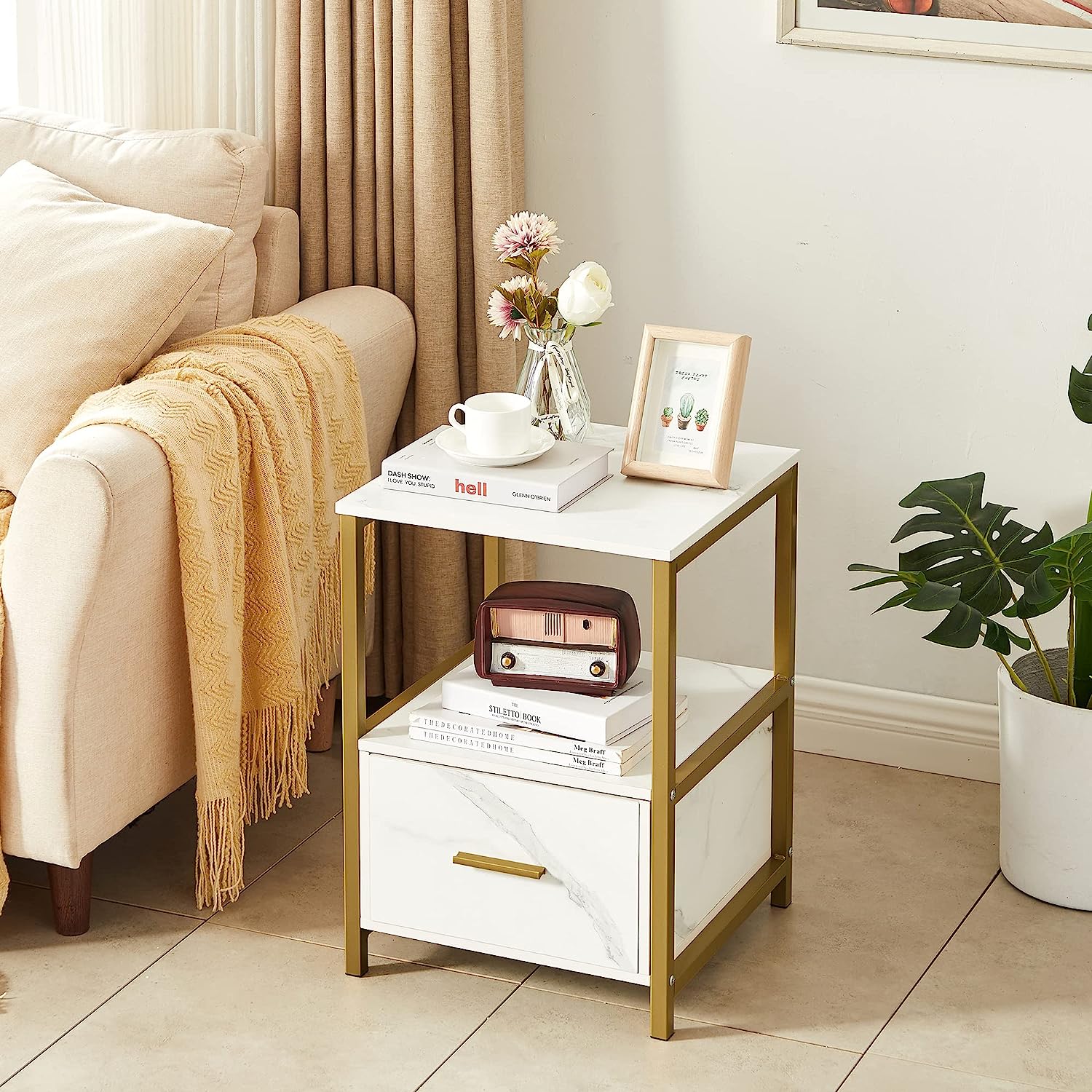 VECELO Nightstand Modern Square End Side Table, 1 Pack/2 Packs