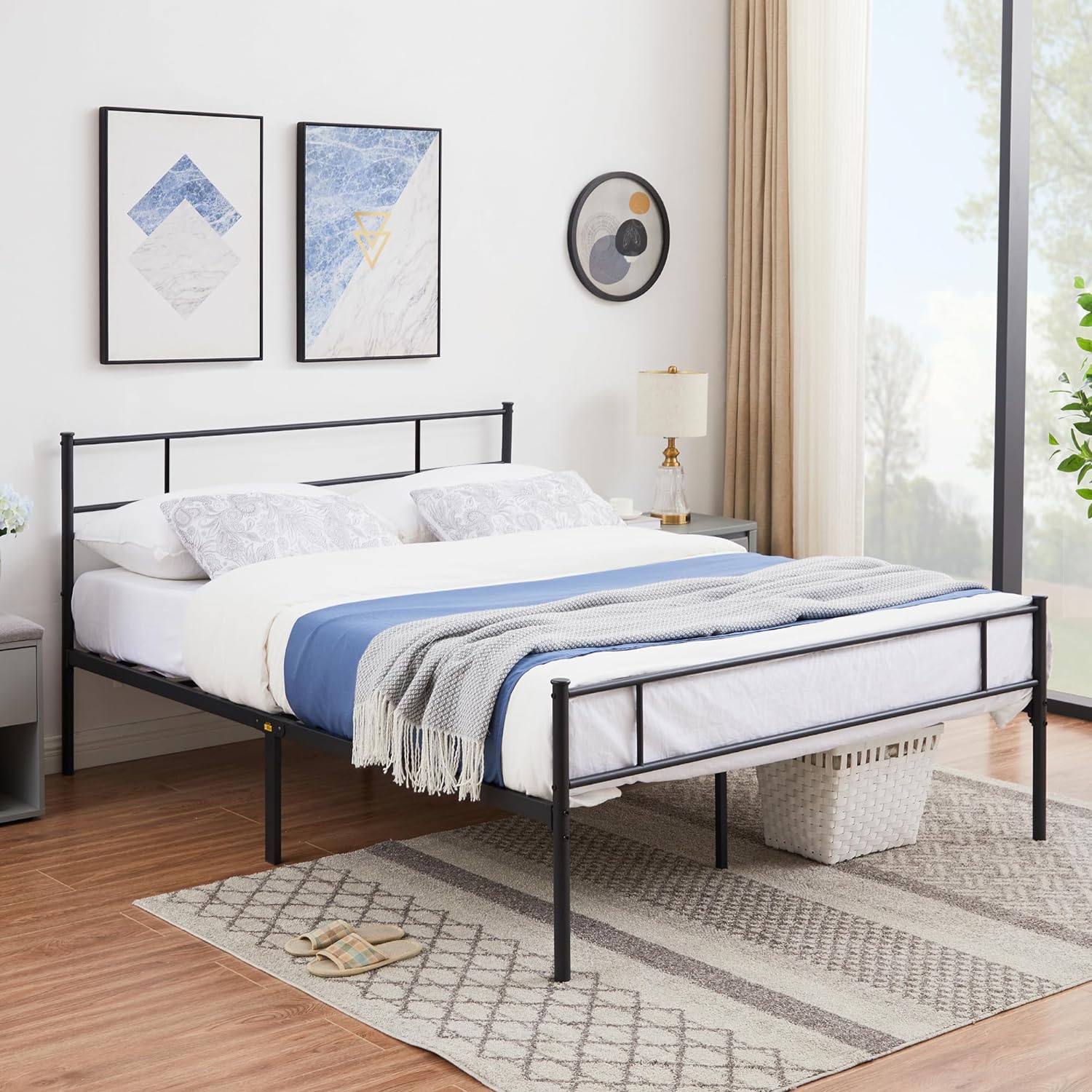 VECELO Platform Bed Frame with Headboard and Footboard, 12'' Under-Bed Storage & Strong Metal Slats Support