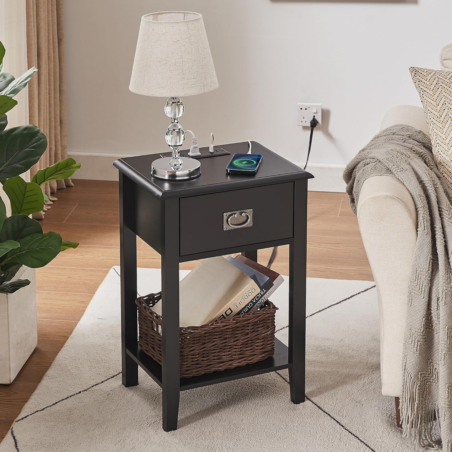 VECELO Nightstand Set of 2 with Charging Station