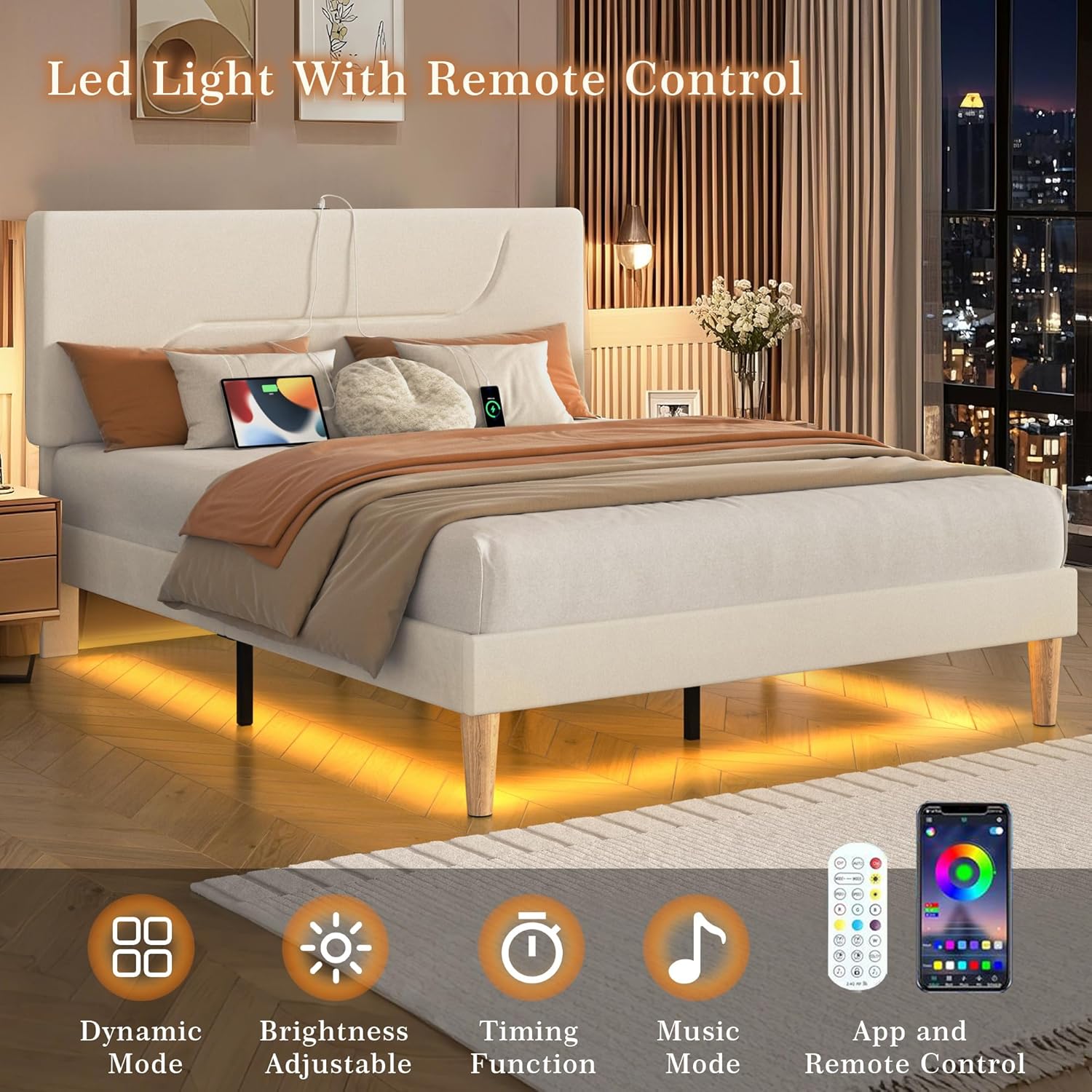 VECELO Bed Frame with LED Lights - VECELO