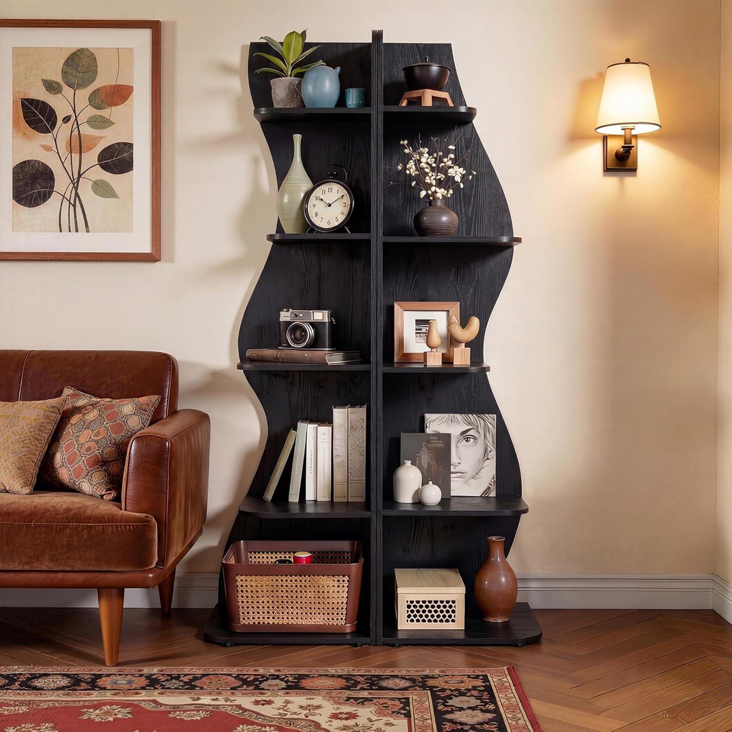 VECELO Wavy Corner Shelf, Decorative 5-Tier Storage Bookshelf