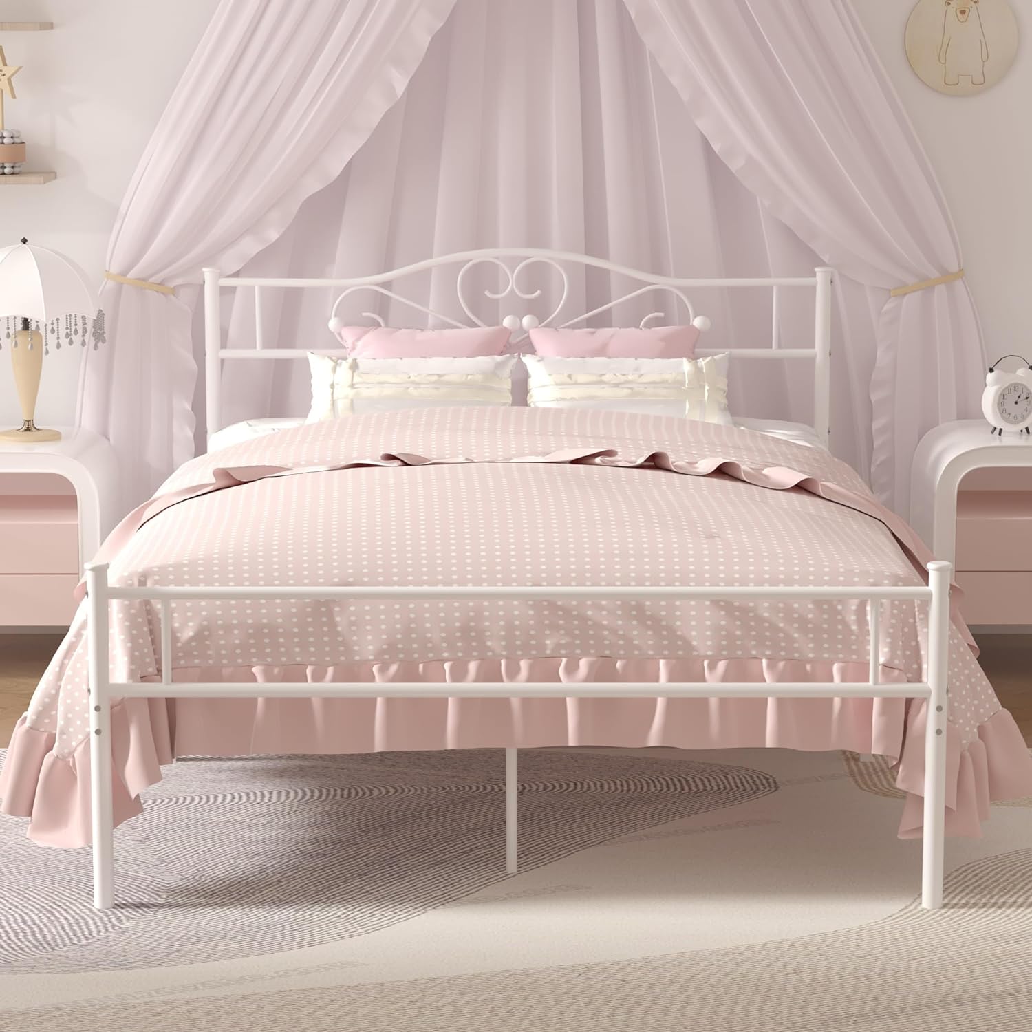 VECELO Metal Platform Bed Frame Mattress Foundation Decorative Headboard & Footboard