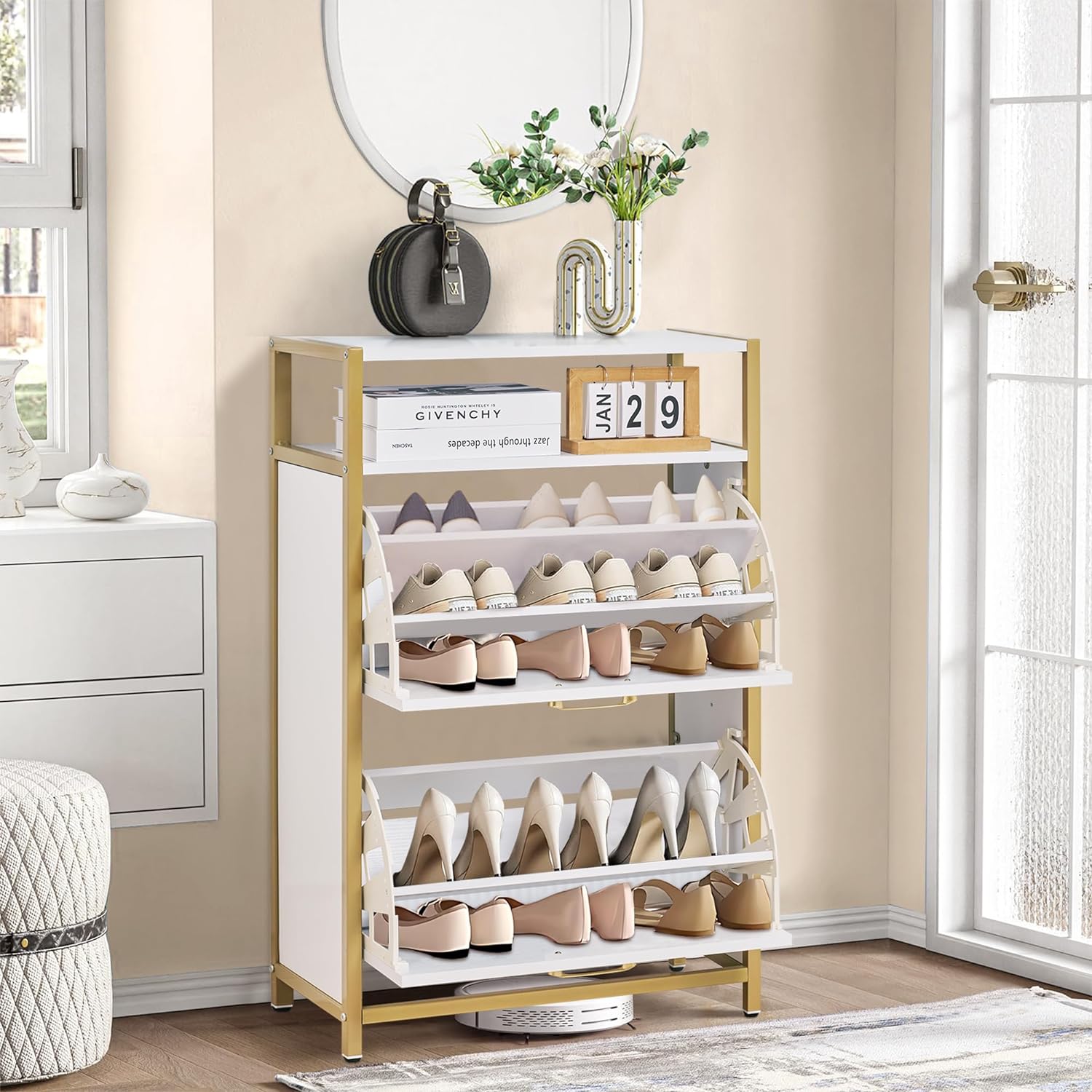 VECELO Shoe Storage Cabinet with 2 Flip Drawers