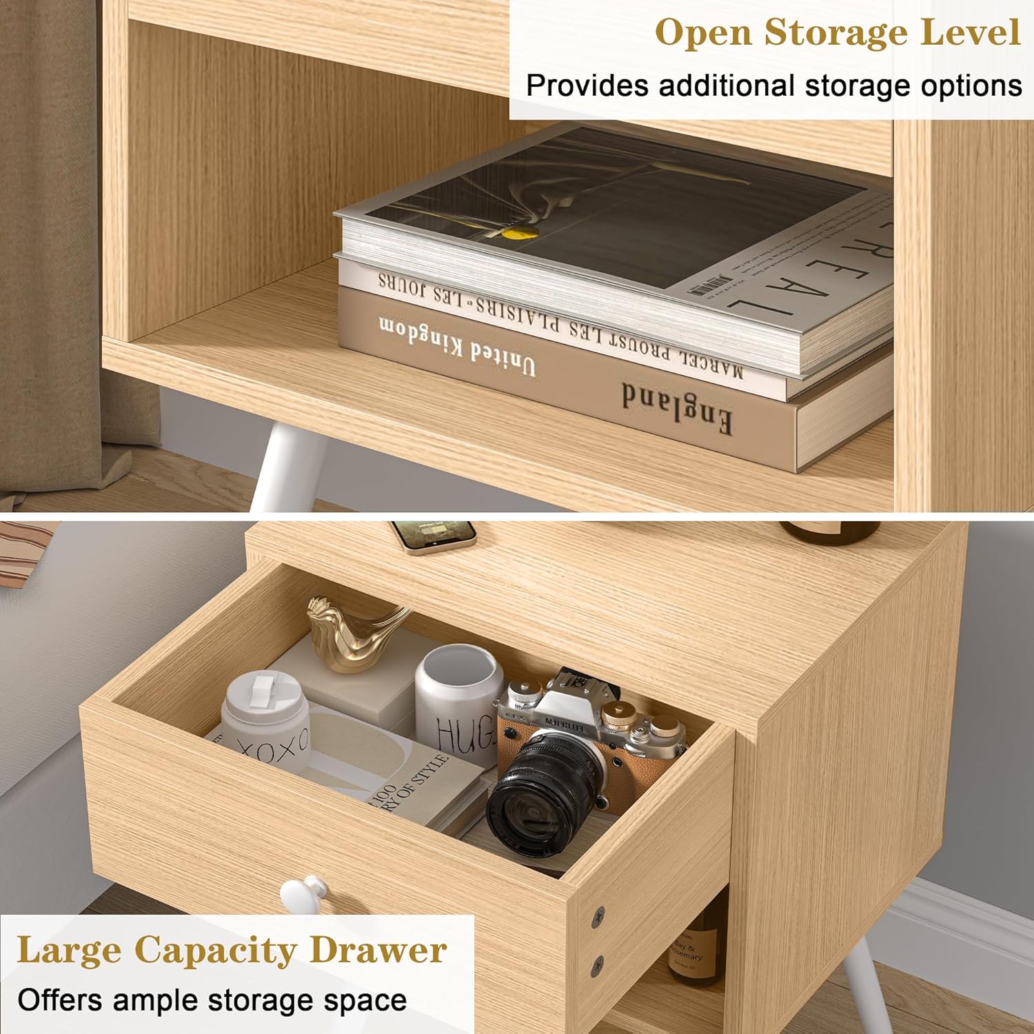 VECELO Nightstands Set of 2, Mid Century Modern End Bedside Table