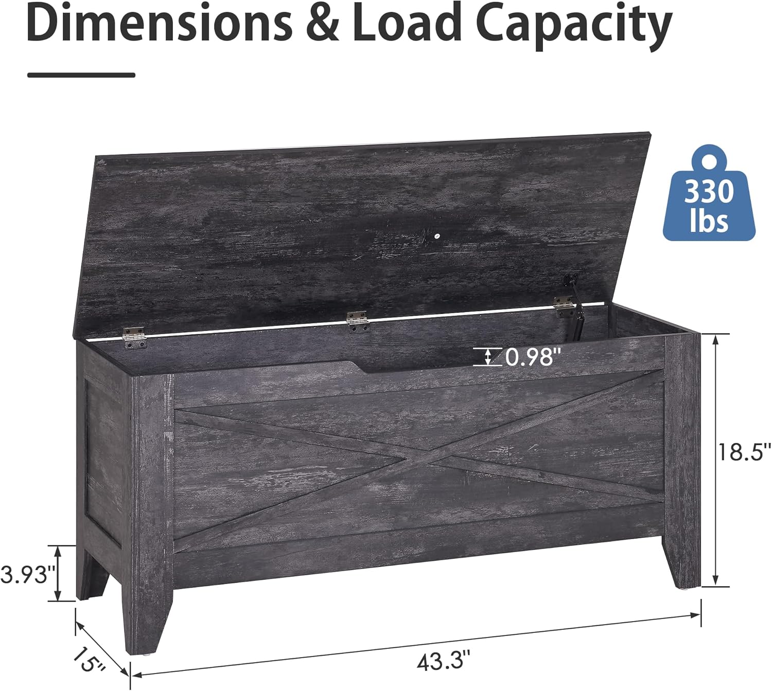 VECELO Storage Bench,43.3in Wooden Chest for Storage with Safety Hinges Wicker-Kont Mats