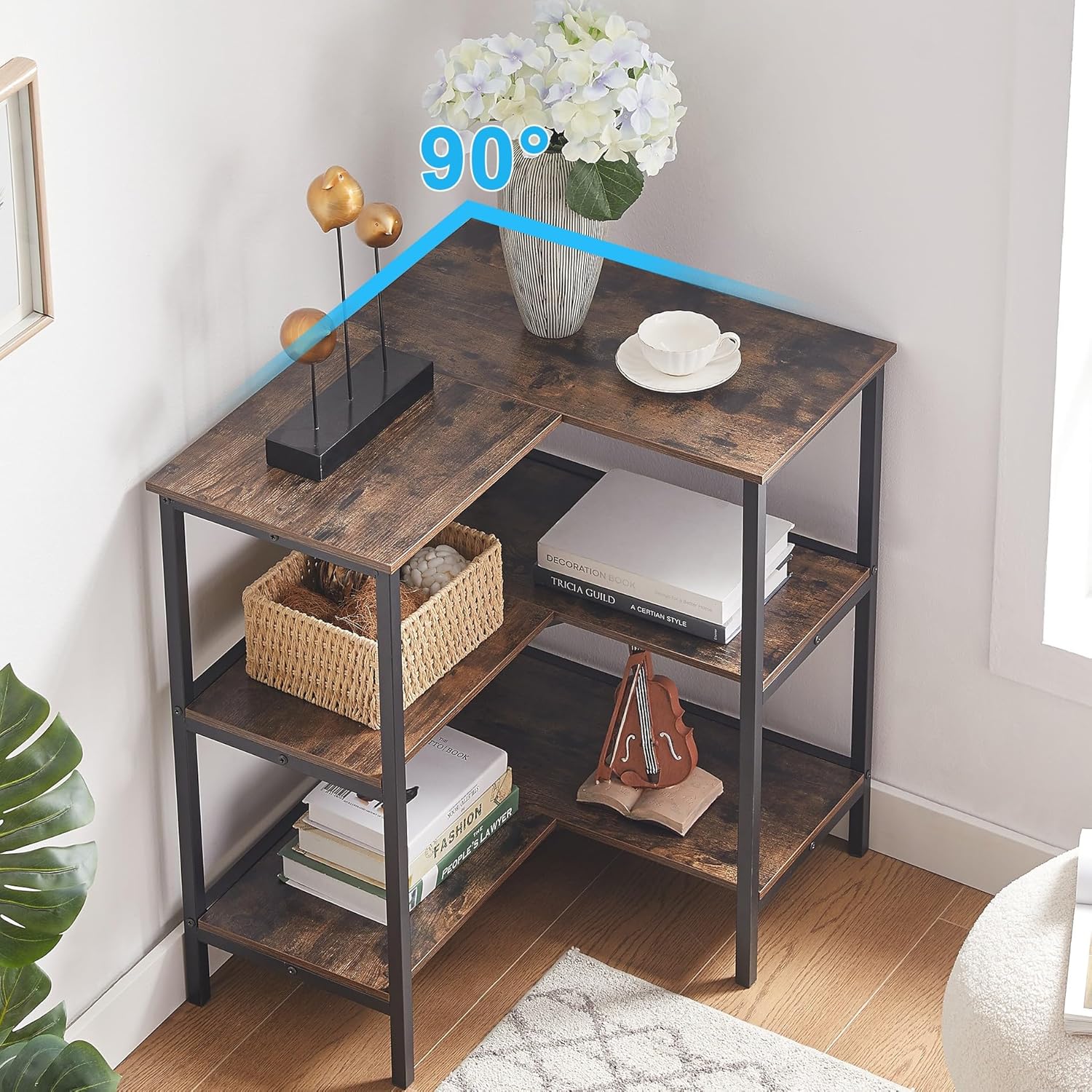 VECELO Corner Cabinet Table with 3 Tier Open Shelf