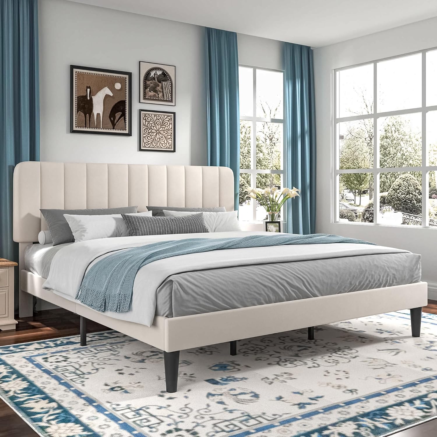 VECELO Upholstered Platform bedframe with Adjustable Headboard
