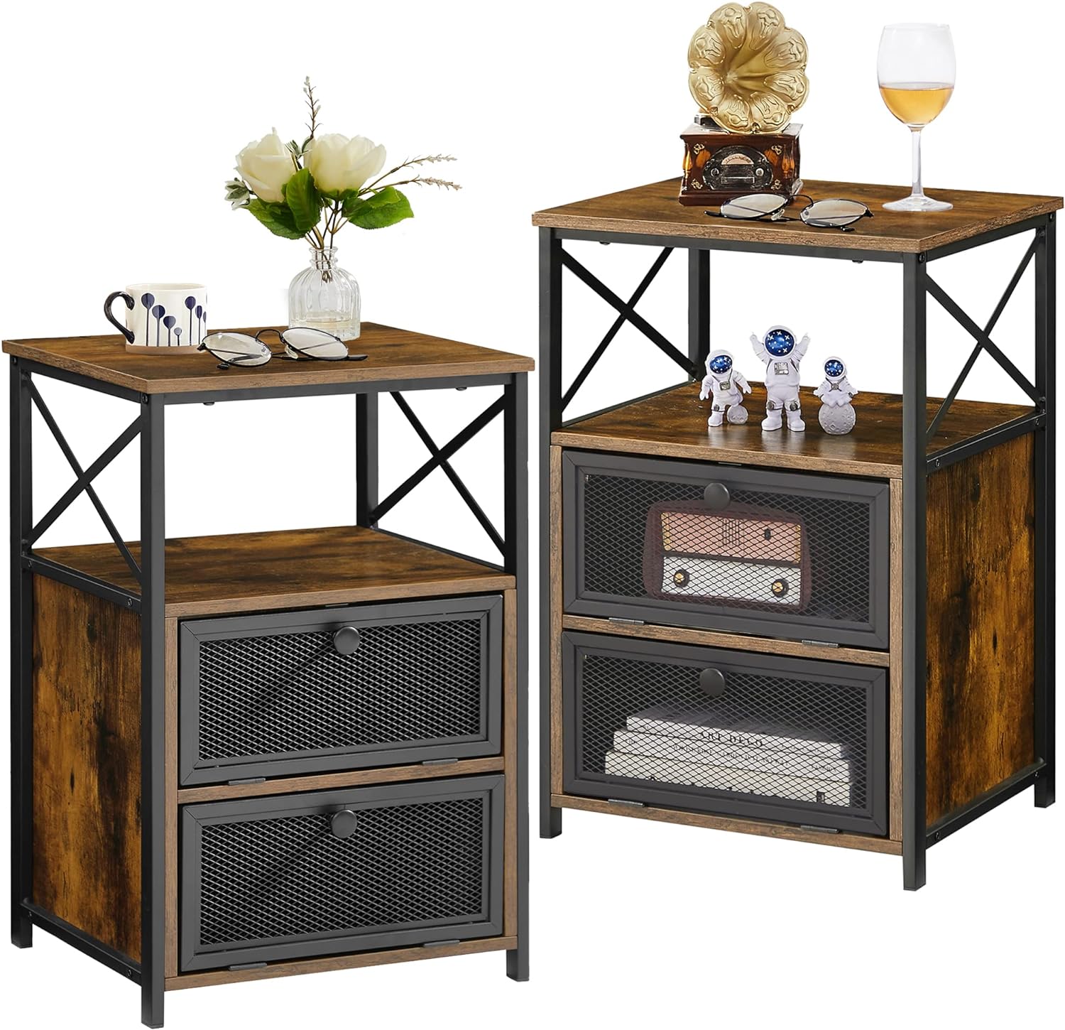 VECELO Nightstand, End Table with flip Drawer, 1 Pack/2 Packs