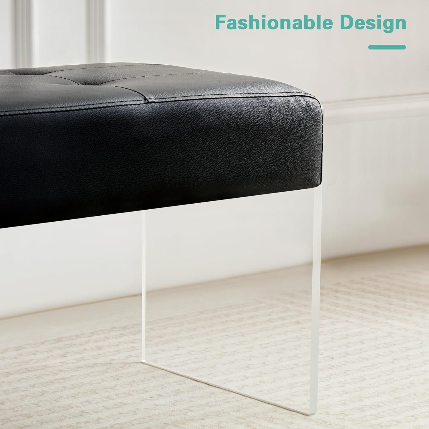 VECELO 44.7” Modern End of Bed, PU Leather Upholstered Entryway Transparent Legs - VECELO