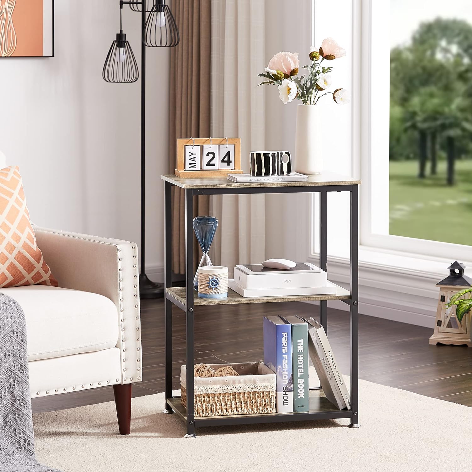 VECELO End Side Table 3-Layer Narrow Night Stand/Entryway/Hallway Console Table for Living Room/Bedroom