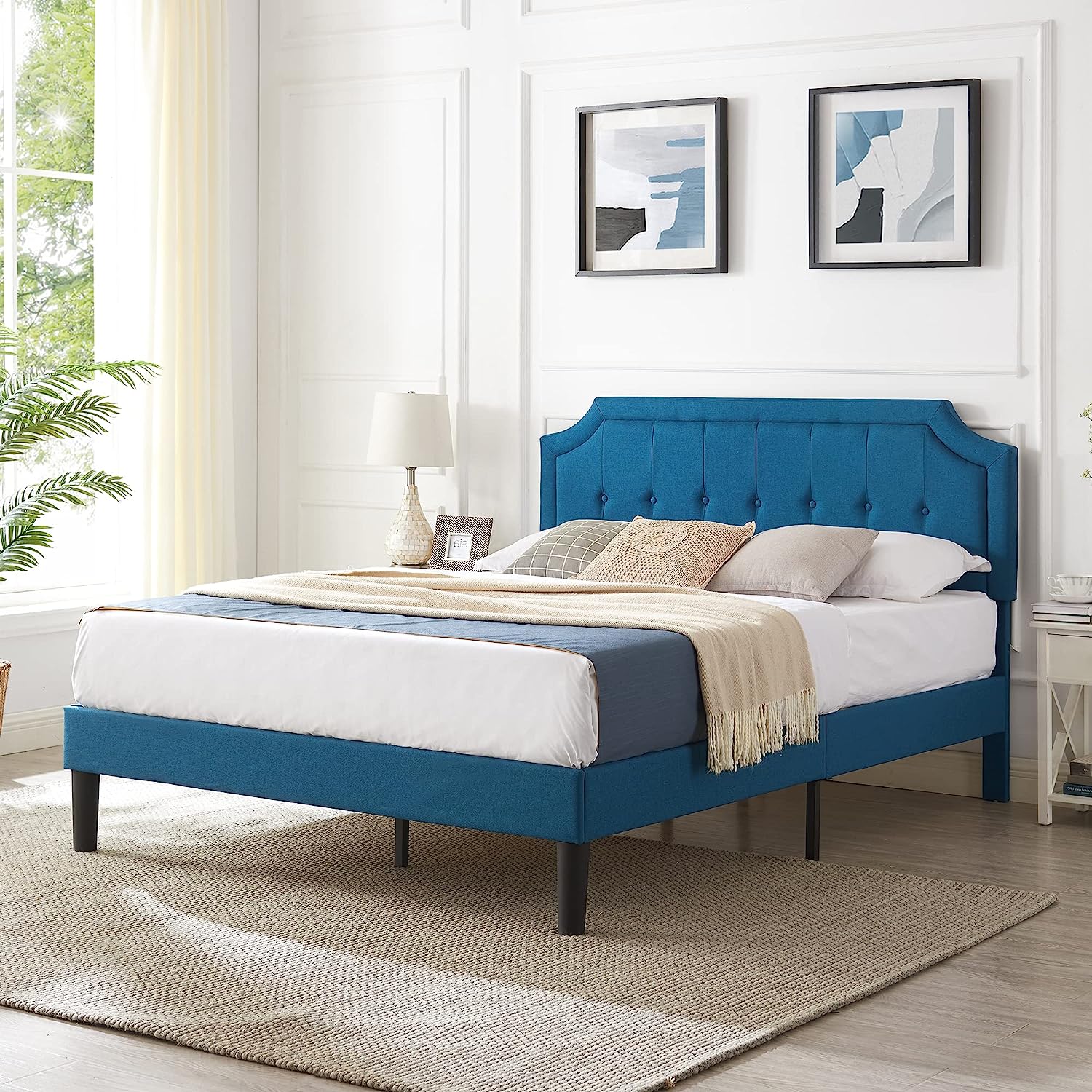 VECELO Premium Upholstered Platform Bed Diamond Stitched Panel Headboard