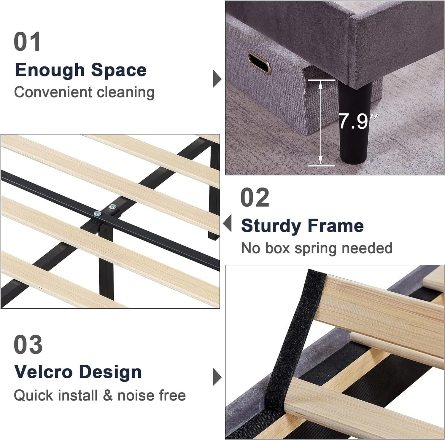 VECELO Premium Leather Upholstered Platform Bed Frame