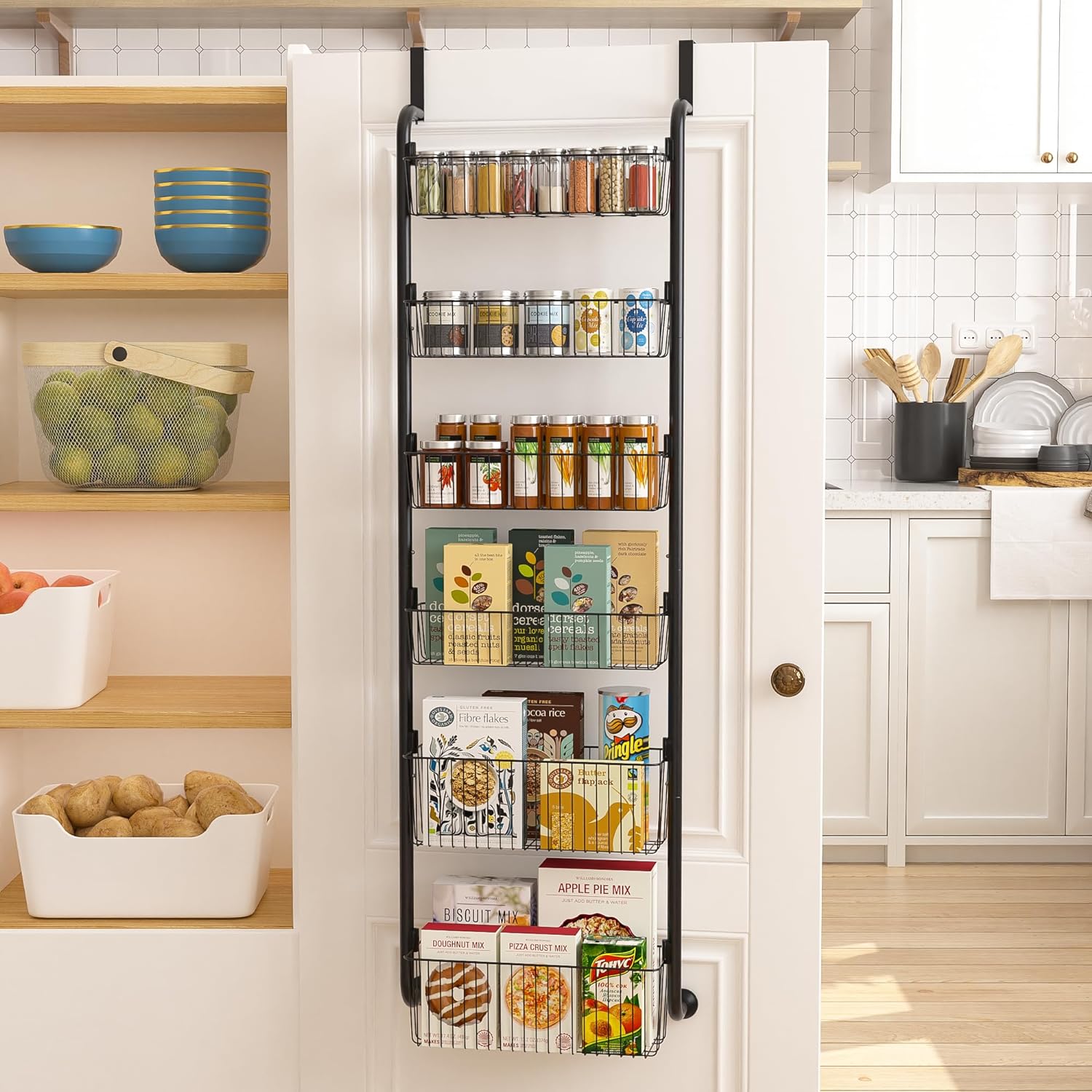 VECELO Kitchen Over the Door Organizer, 6-Tier Pantry Door Organizers