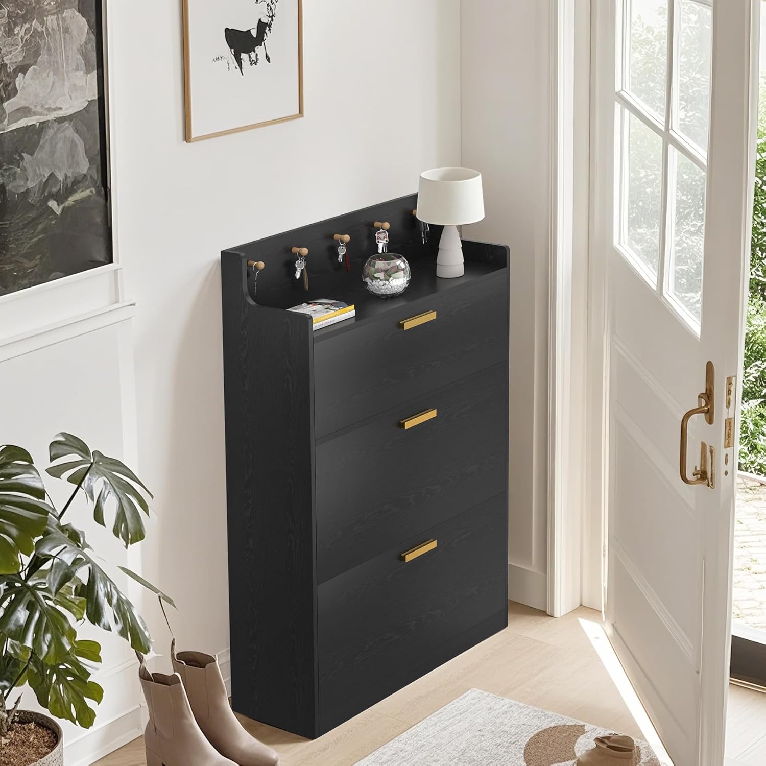 VECELO Shoe Cabinet with 2 Flip Drawers for Entryway