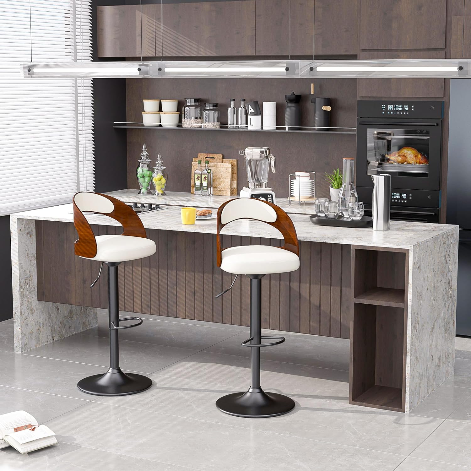 VECELO Bar Stool Set of 2, Counter Height Stools with Bentwood Back - VECELO