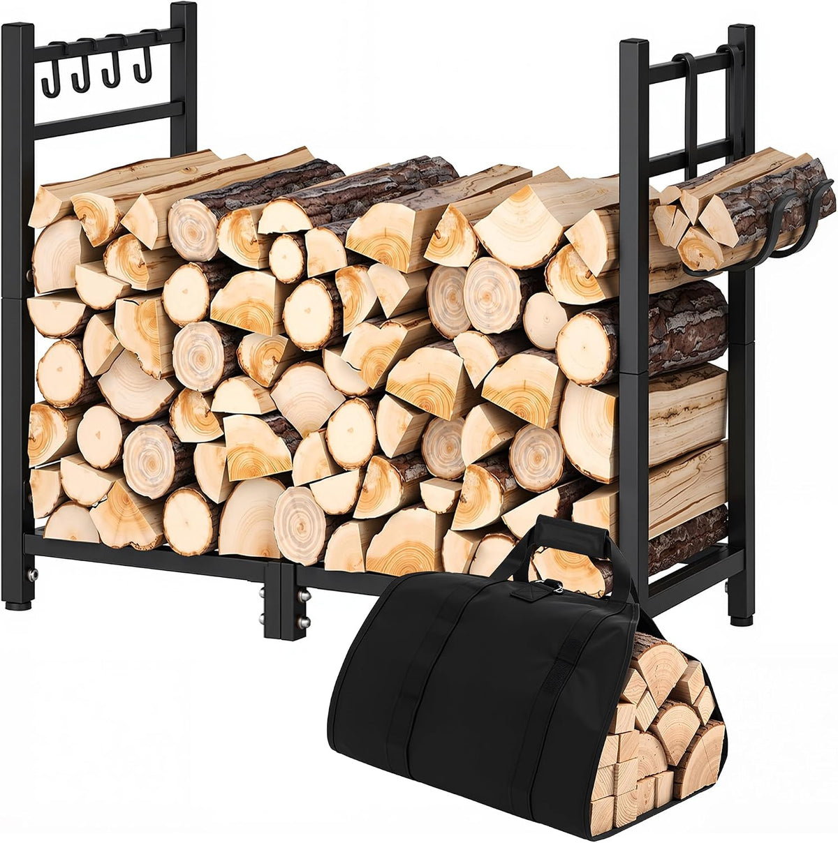 VECELO 34 Inch Firewood Rack with Carrier Bag Heavy Duty Outdoor Wood Rack
